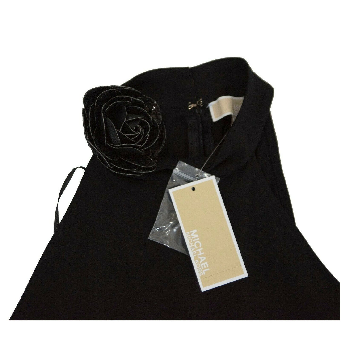 Michael Kors Black Halter Flounce Ruffle Camellia Midi Fit Flare Dress XS NWT