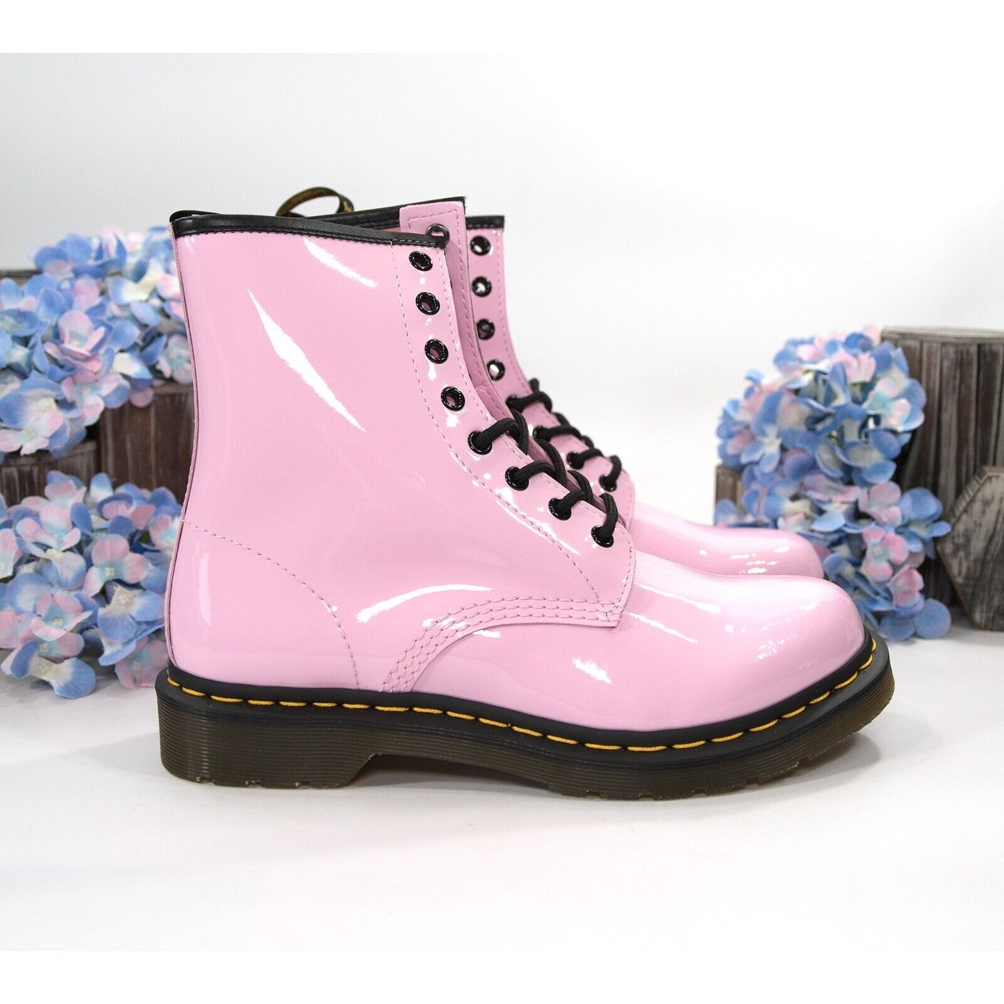 Dr. Martens 1460 Pink Patent Leather Lamper Lace Up Boots Size 10 NIB