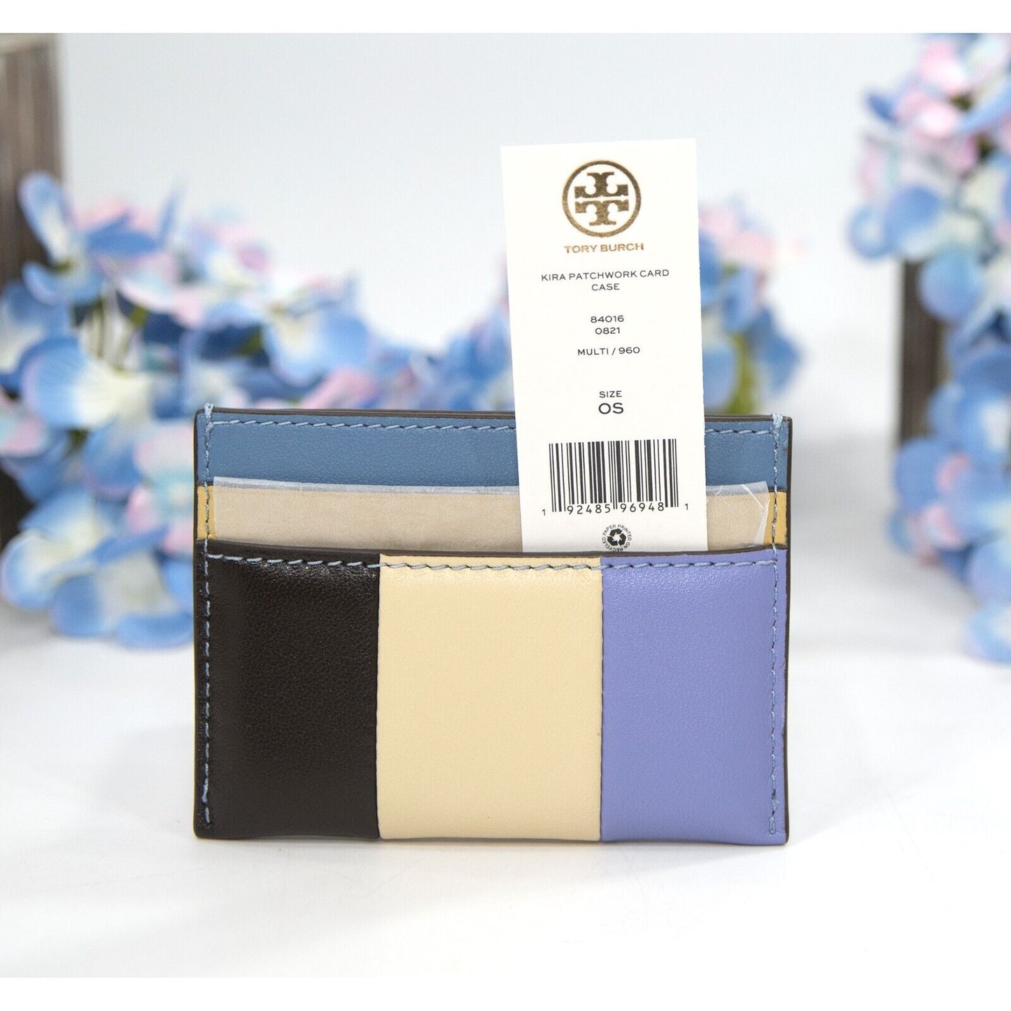 Tory Burch Leather Kira Patchwork Quilted Logo Card Case Mini Wallet NWT