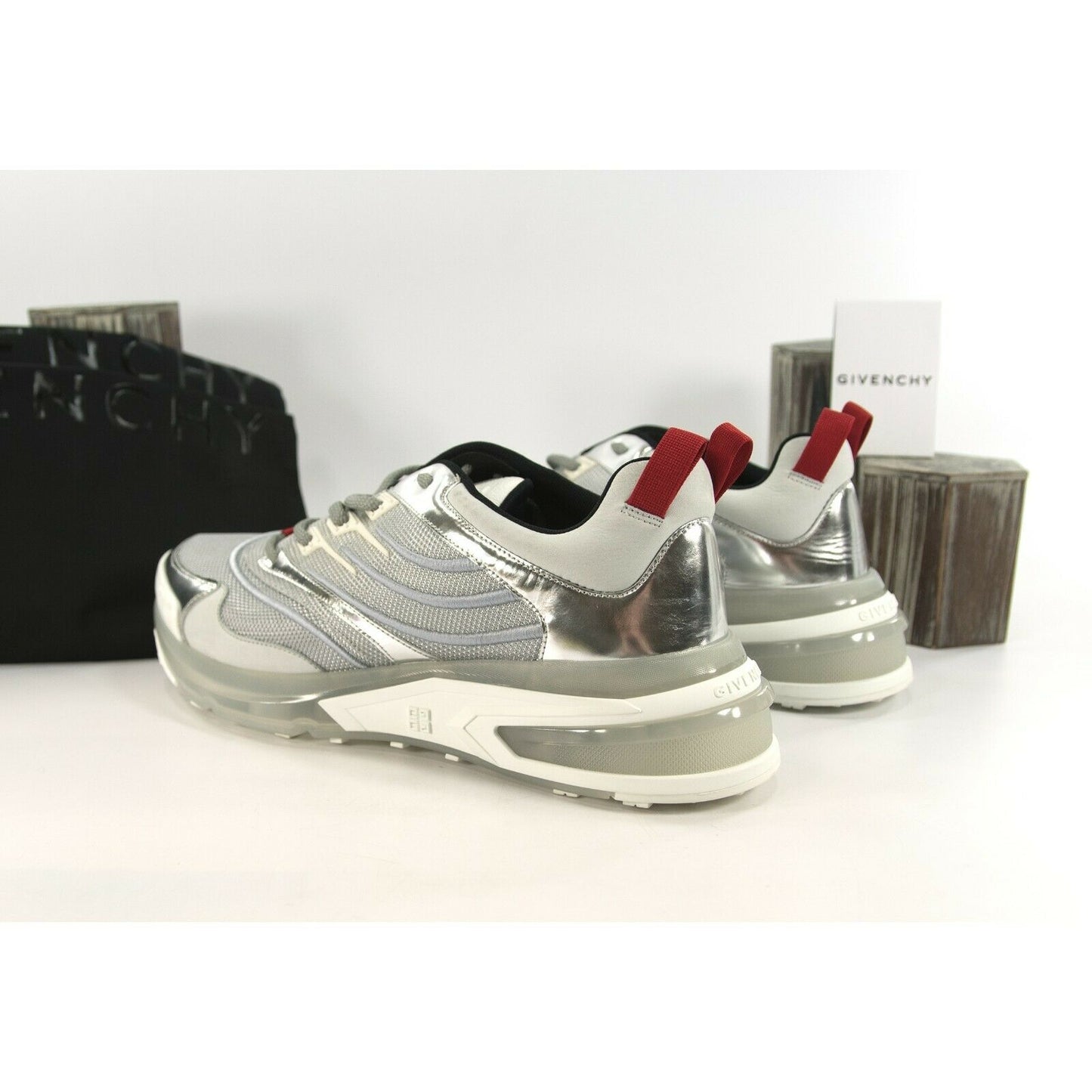 Givenchy Mens GIV 1 Silver Metallic Calf Leather Sneakers 46 NIB