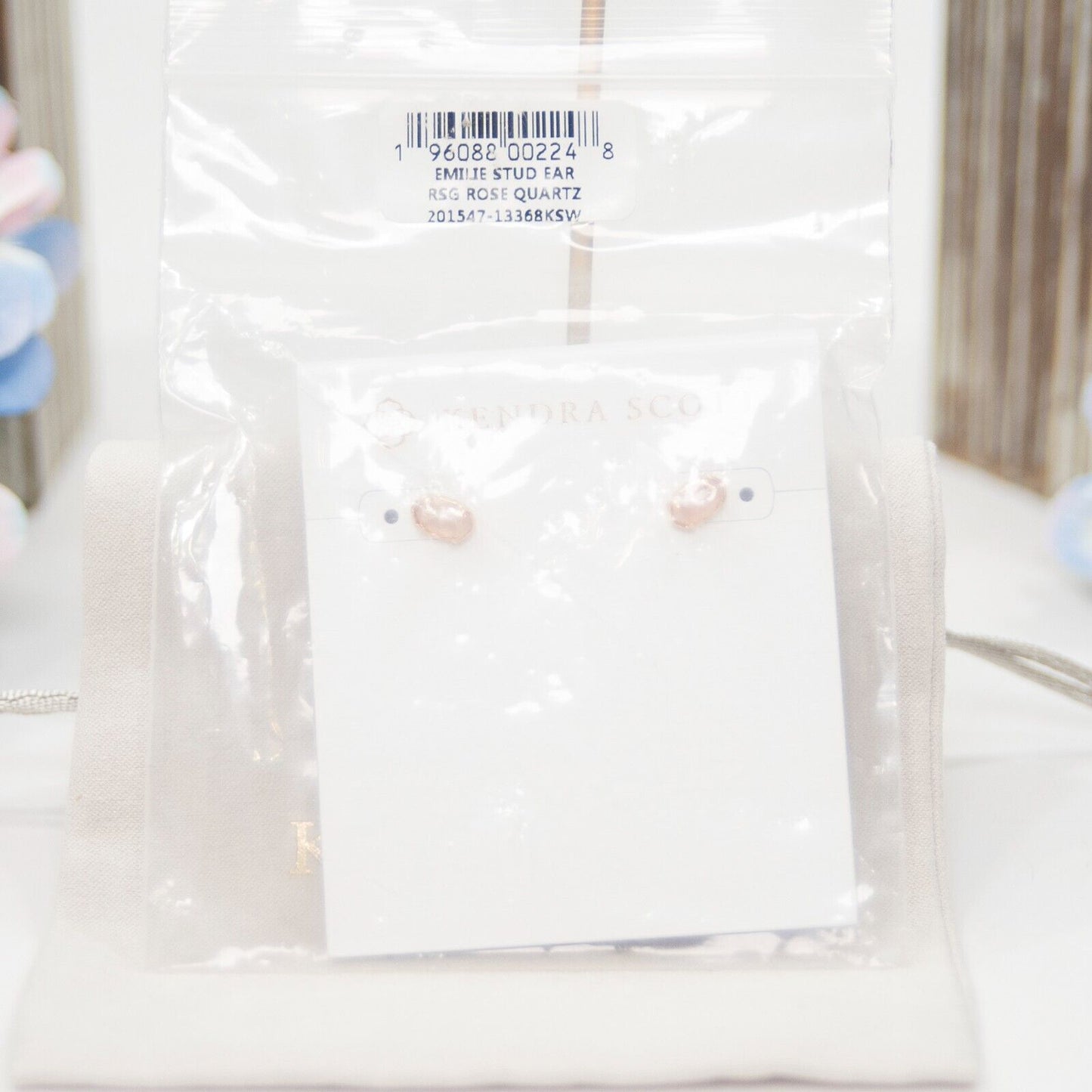 Kendra Scott Emilie Rose Quartz Rose Gold Micro Mini Stud Earrings NWT