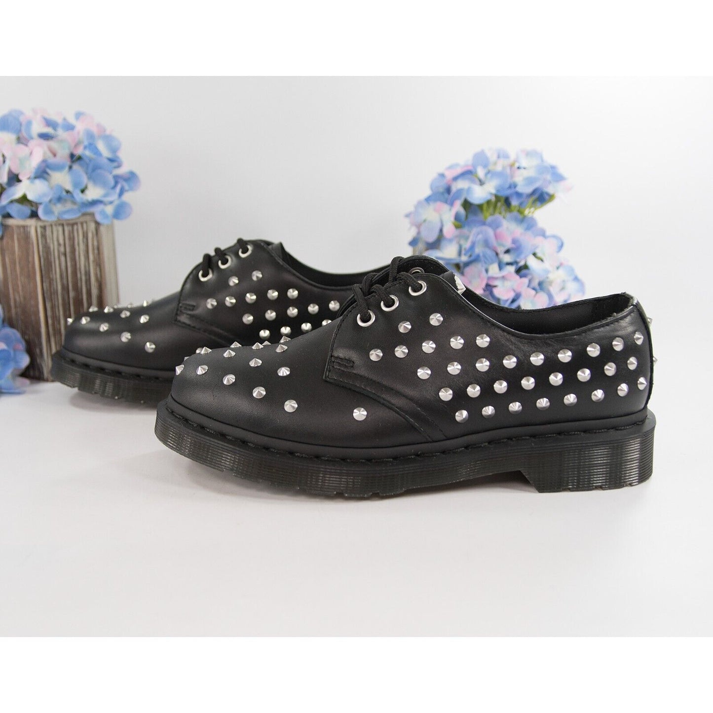 Dr. Martens Black Studded Leather Wanama 1461Oxford Lace Up Shoes Size 7 NIB