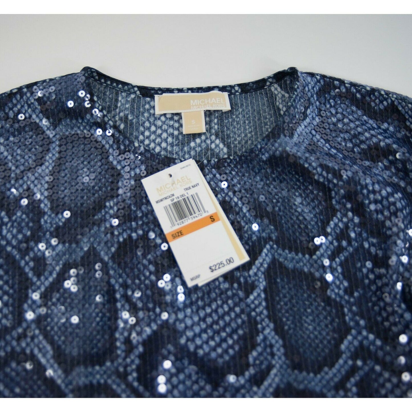 Michael Kors Python Sequin True Navy Snake Print Flounce Dress S NWT $225
