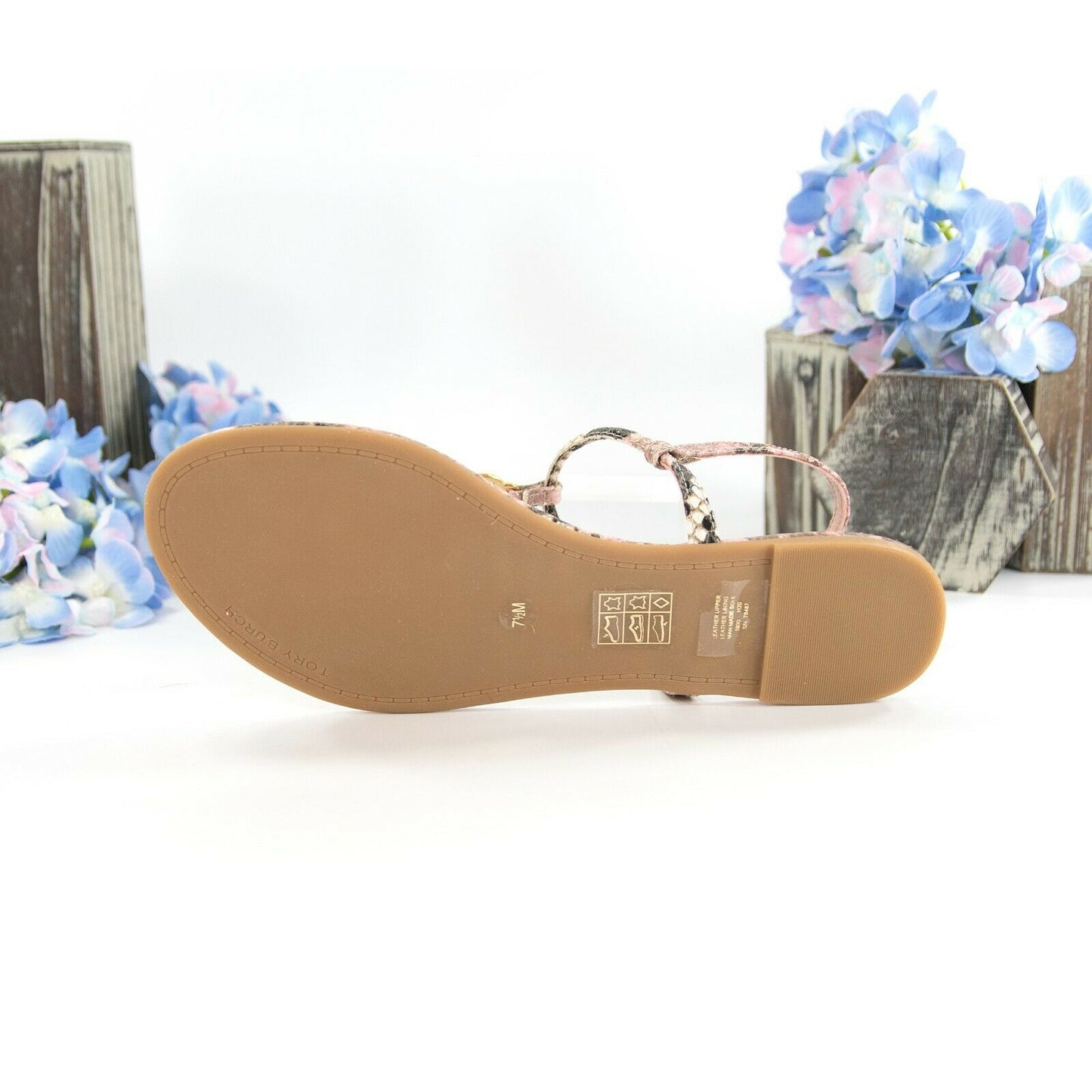Tory Burch Emmy Misty Rose Snake Leather Strappy Minimal Sandal Size 7.5 NIB