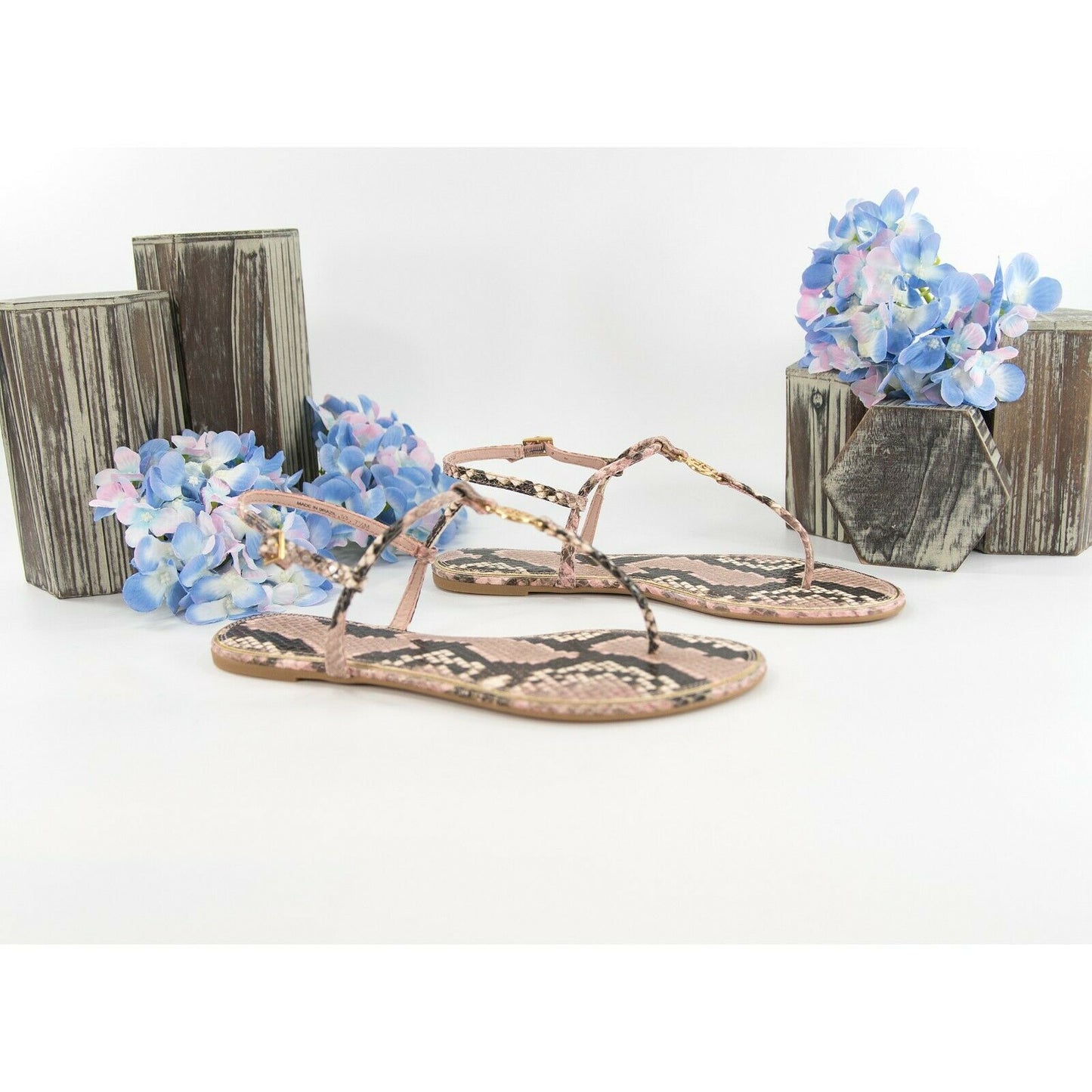 Tory Burch Emmy Misty Rose Snake Leather Strappy Minimal Sandal Size 7.5 NIB