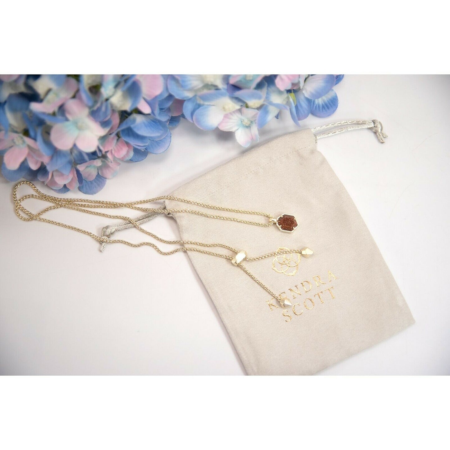 Kendra Scott Teo Gold Goldstone Pendant Long Necklace NWT