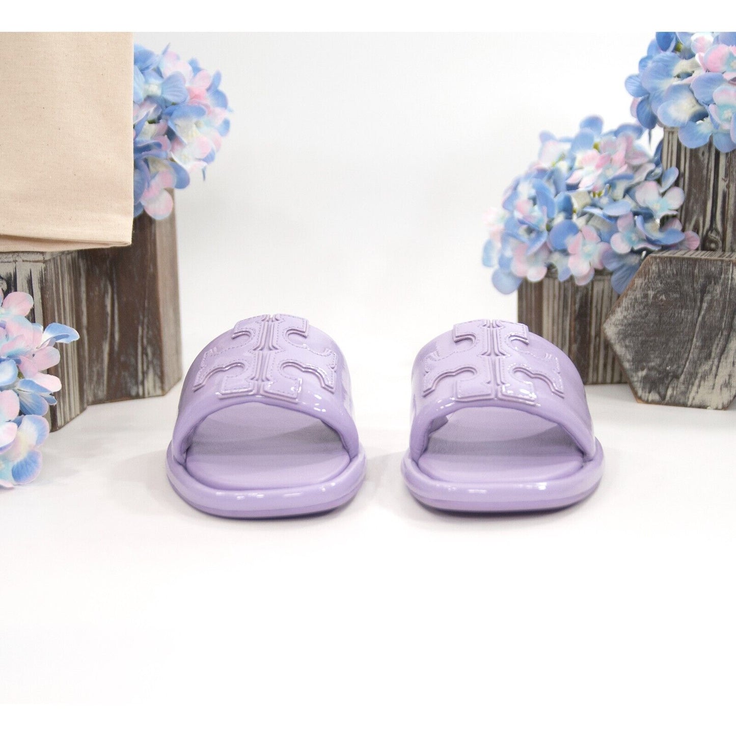 Tory Burch Lavender Cloud Leather Double T Padded Sport Slide Sz 6 NIB