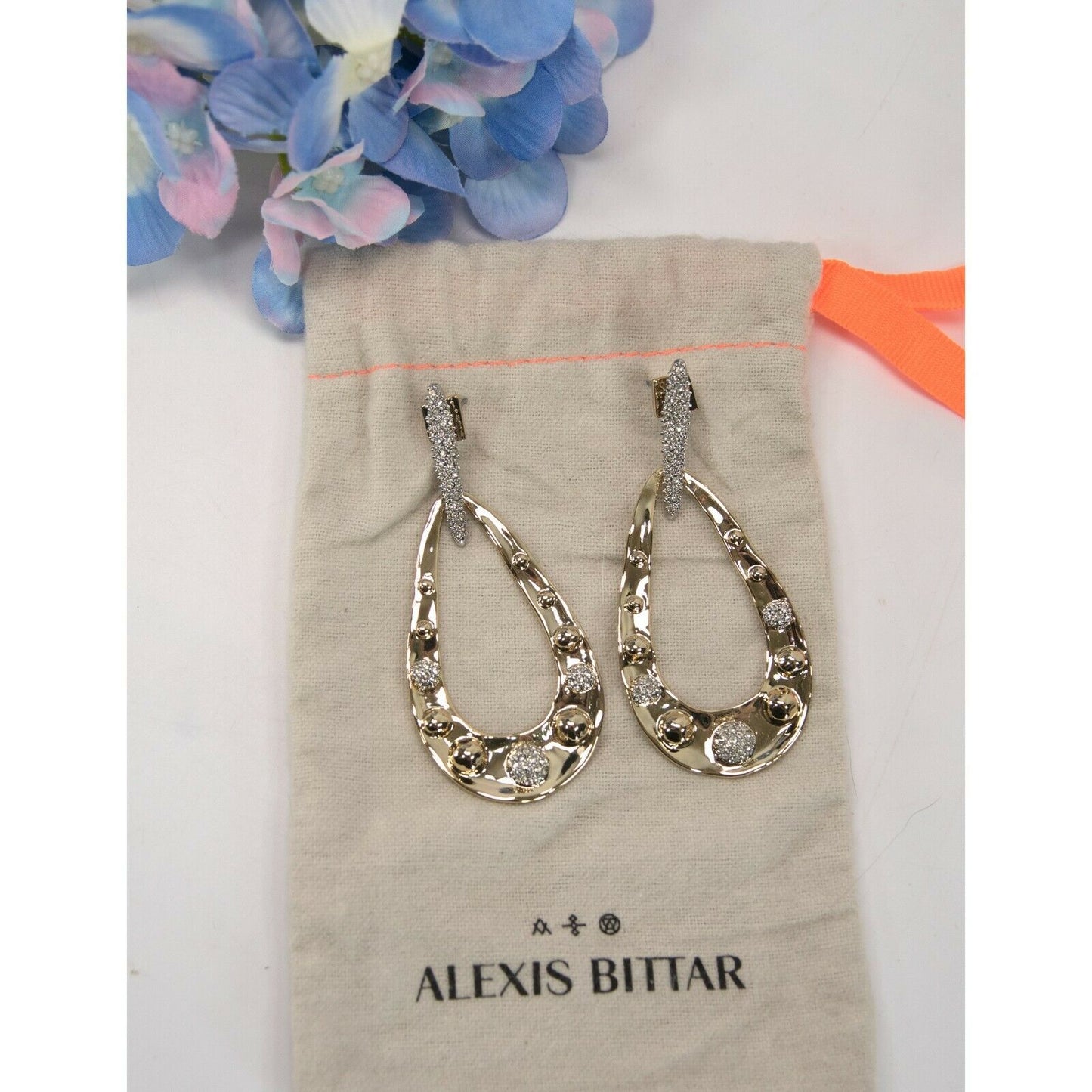 Alexis Bittar Gold Crystal Molten Dot Link Large Drop Earrings NWT