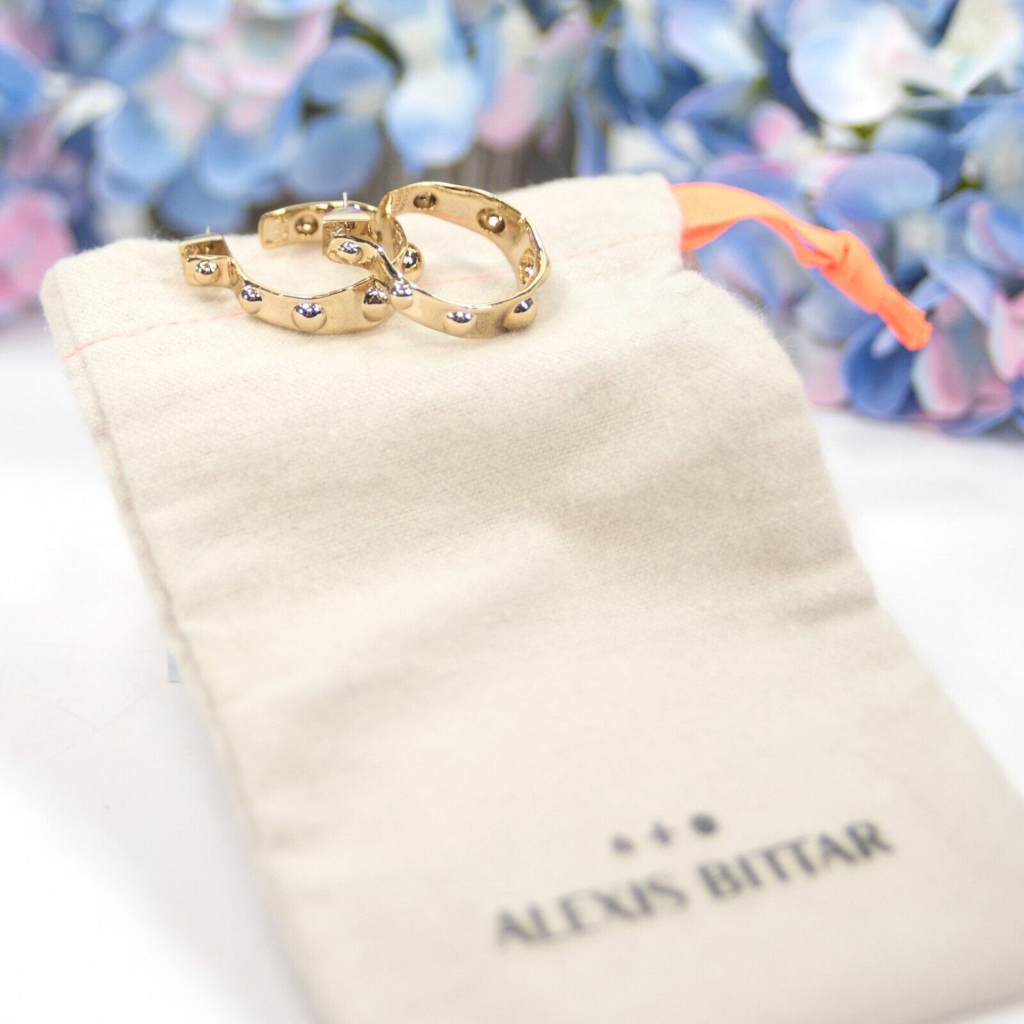 Alexis Bittar Crumpled Metal Medium Gold Plated Hoop Earrings NWT