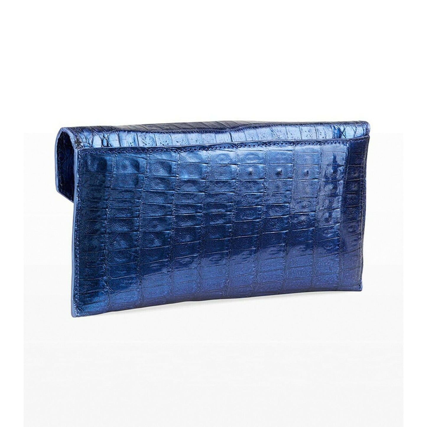 Judith Leiber Cobalt Blue Caiman Crocodile Envelope Clutch Evening Bag NWT
