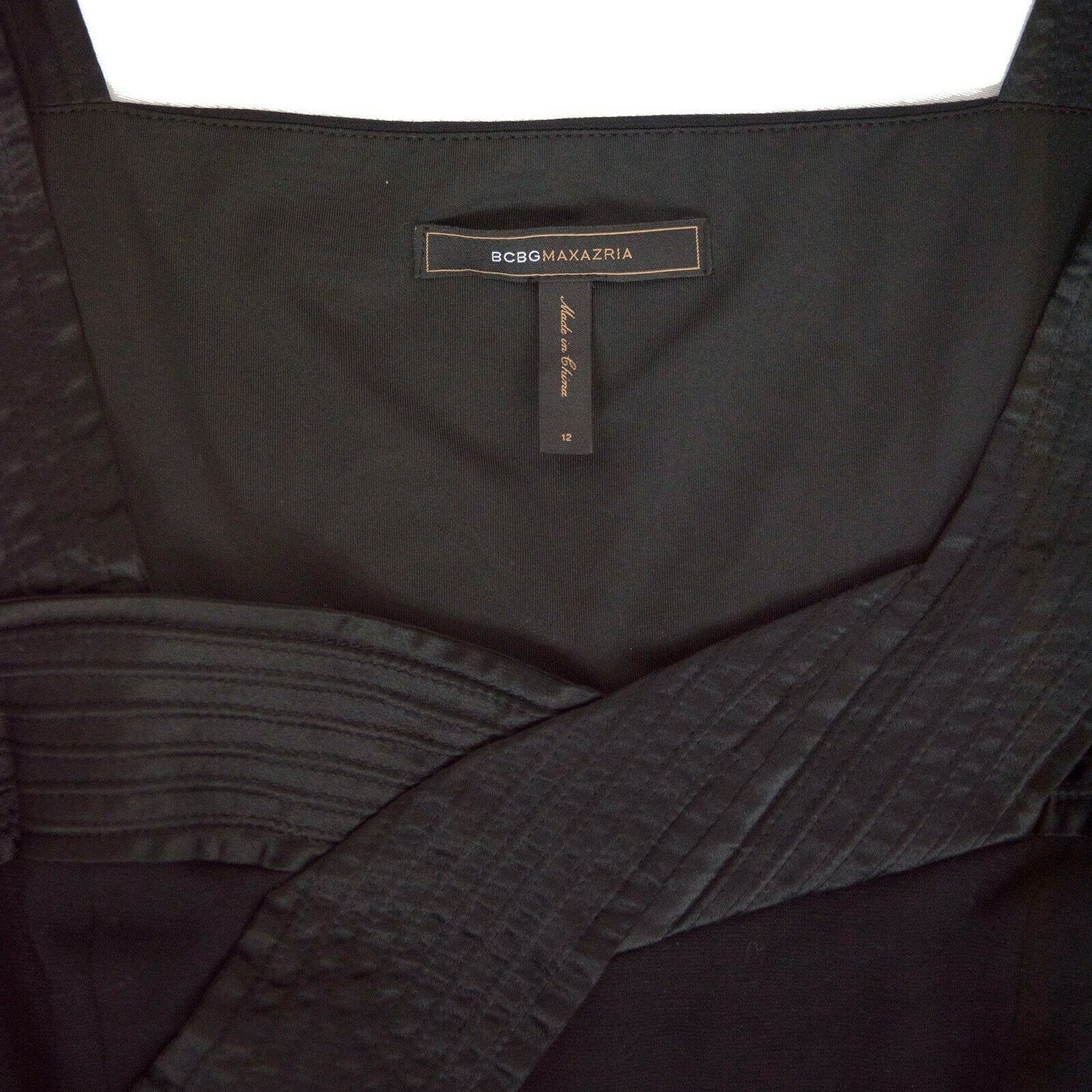 BCBGMaxAzria Black Corset Bodycon Satin Knit Sleeveless Dress 12 GUC