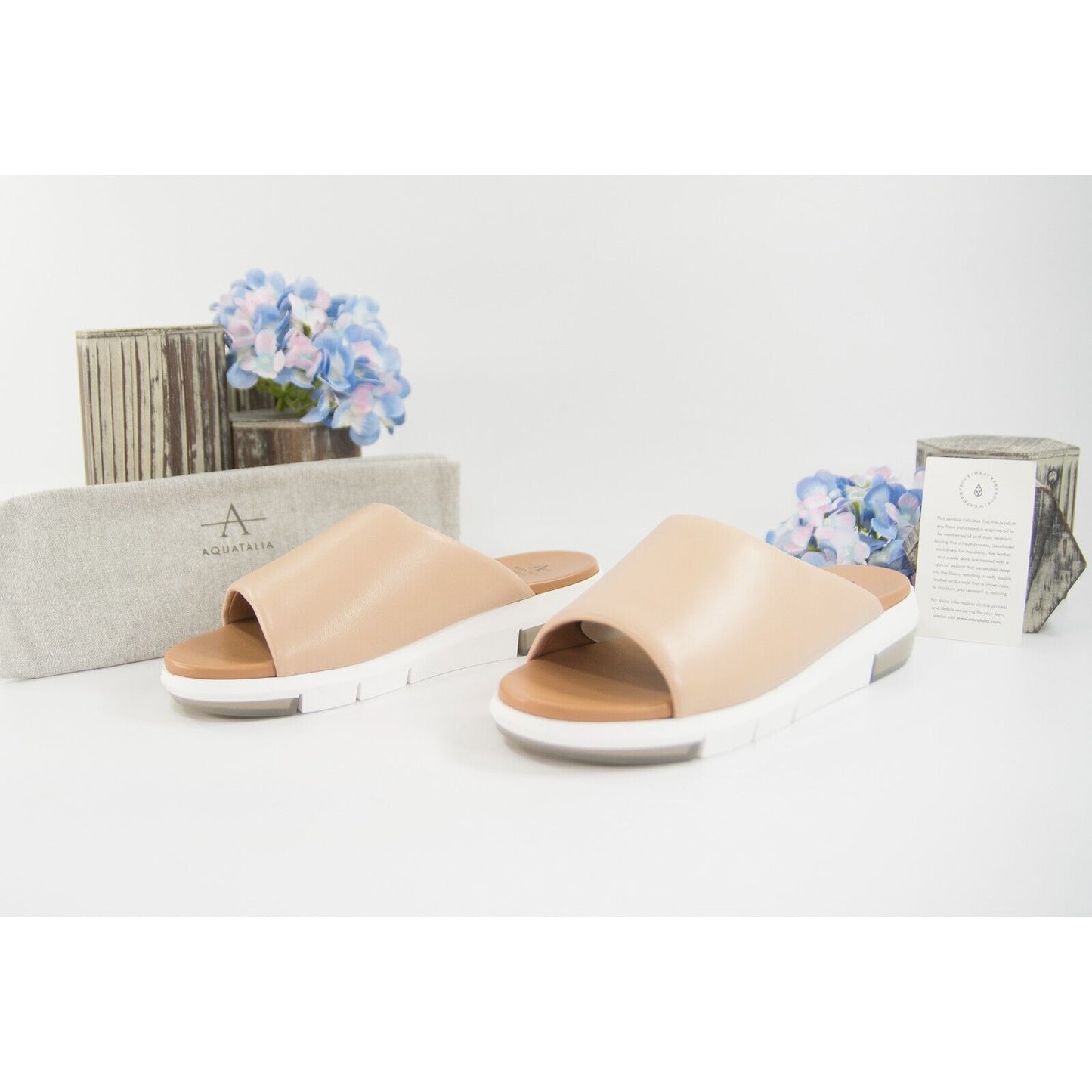 Aquatalia Sharla Cappucino Nappa Leather Open Toe Loafer Mule Flats Size 9.5 NIB