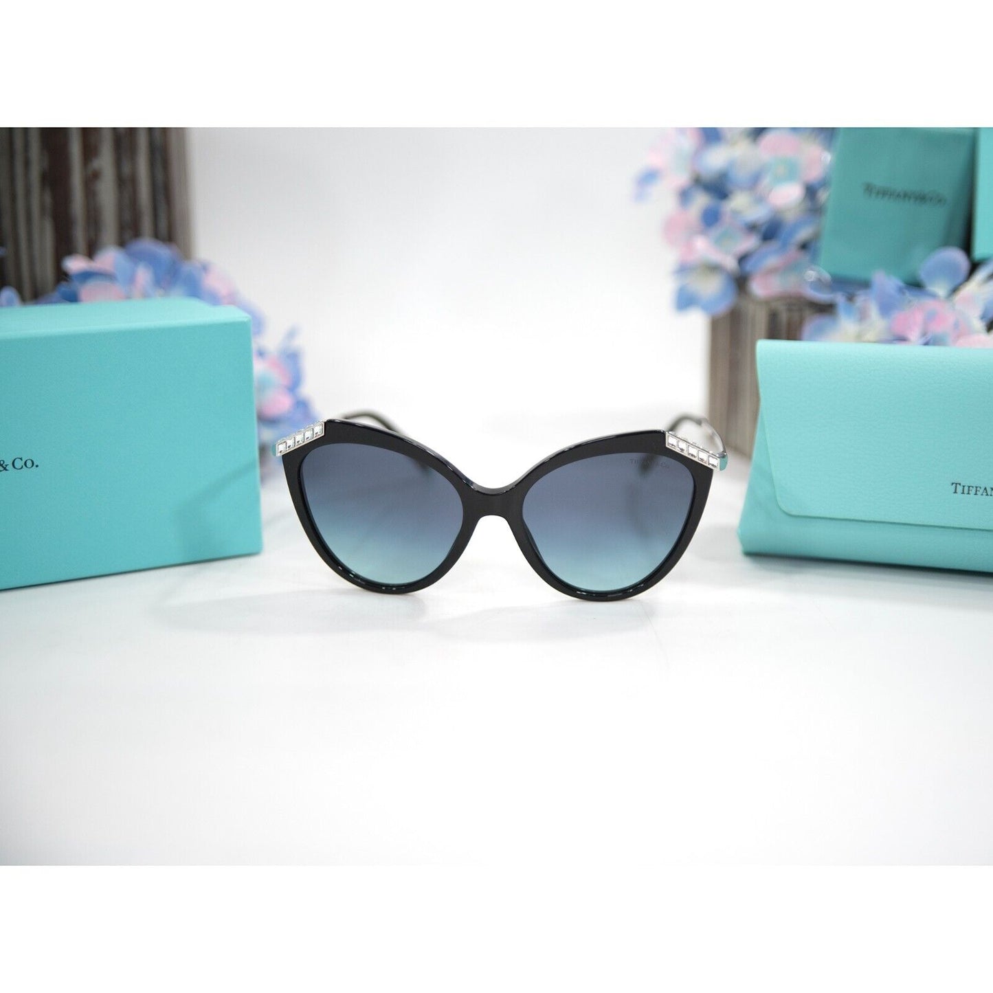 Tiffany & Co. TF4173B Black Frame Crystal Tiffany Blue Sunglasses NWT Case
