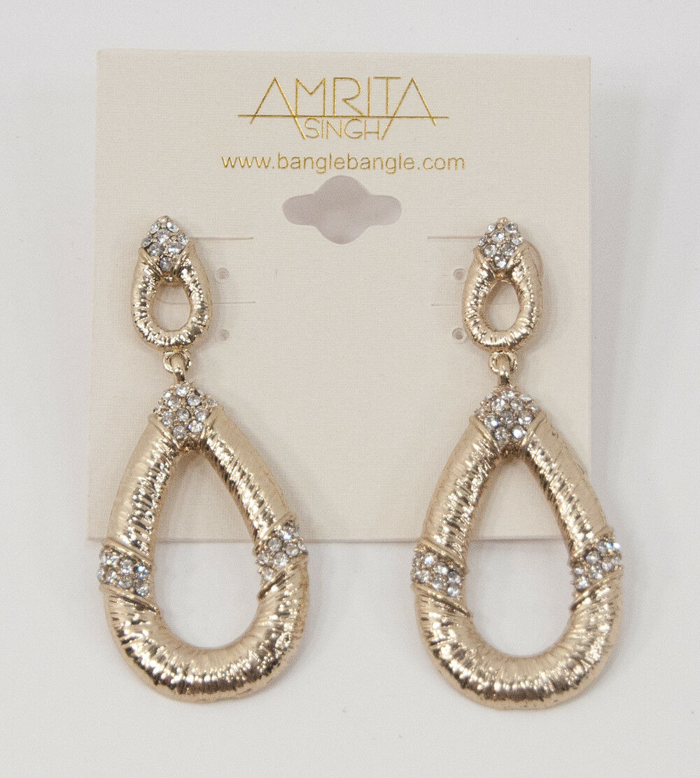 Amrita Singh Priscilla Gold Crystal Large Dangle Earrings ERC 102 NWT