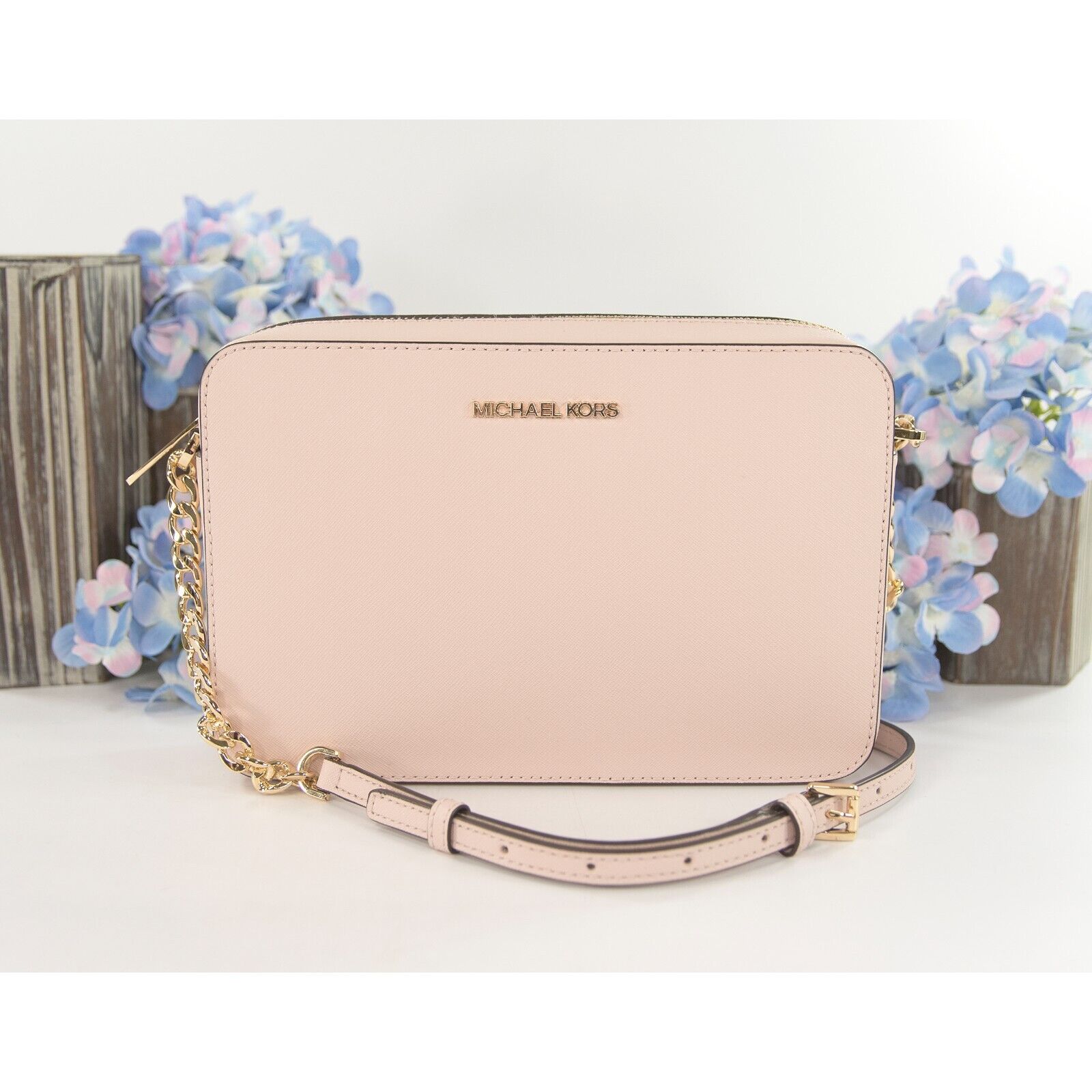 Michael Kors Jet Set Powder Blush Leather Large East West Crossbody Ba –  Design Her Boutique