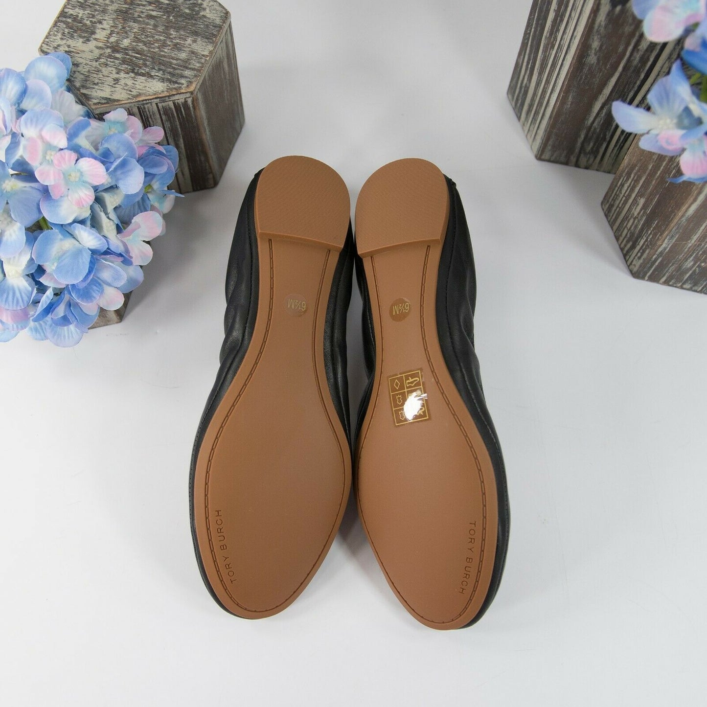 Tory Burch Eddie Black Nappa Leather Ballet Flats Sz 6.5 NIB