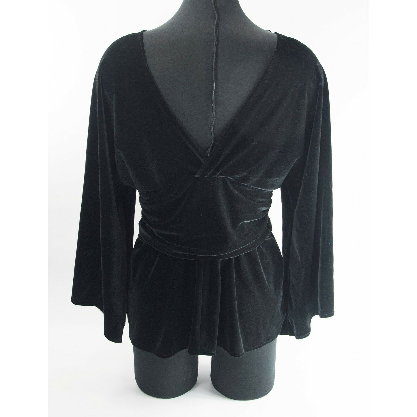 JS Boutique Black Velvet Crystal Jewel Bell Sleeve Evening Formal Blouse L NWOT