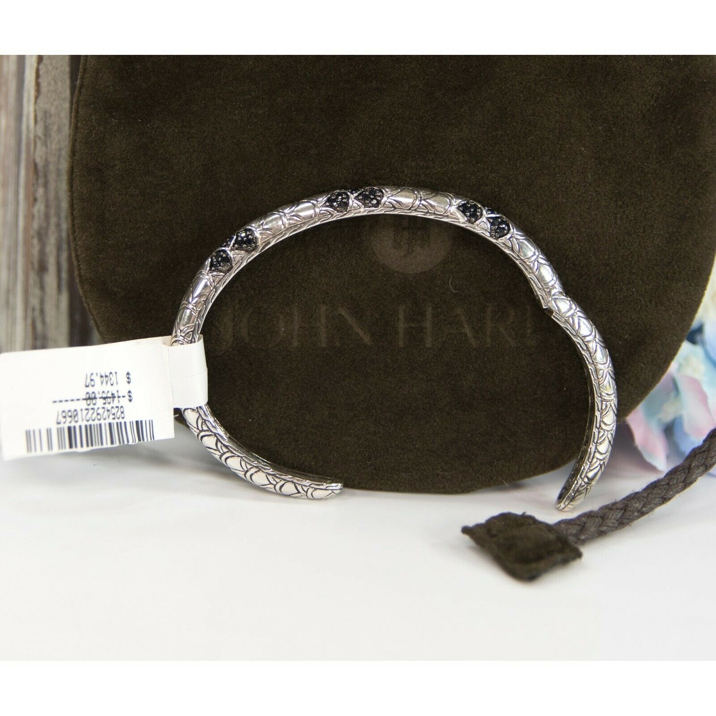 John Hardy Sterling 2.85ct Black Sapphire Naga Slim Kick Cuff Bracelet NWT $1495