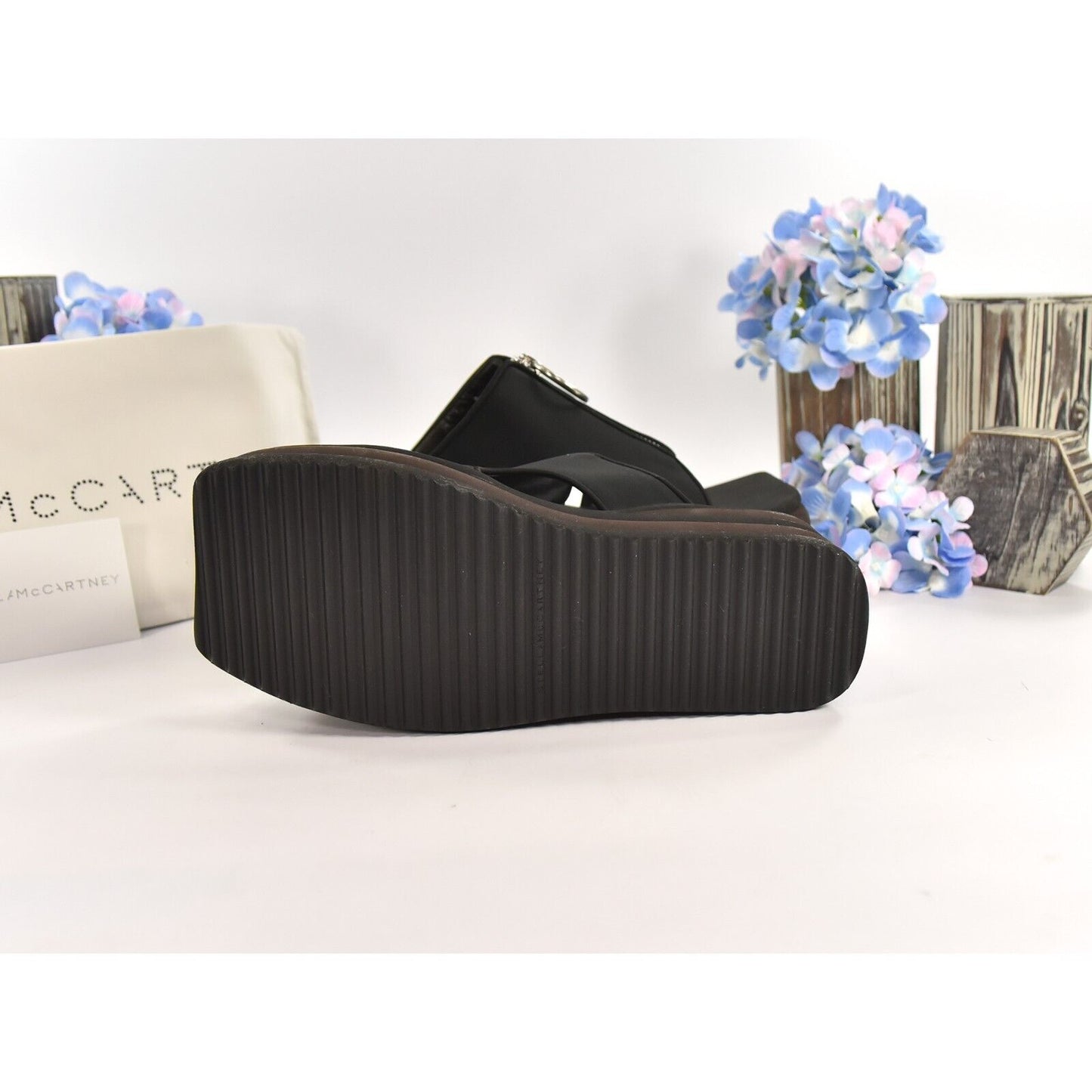 Stella McCarney Slide Stretch Scuba Black Neoprene Wedge Platform 39.5 NIB