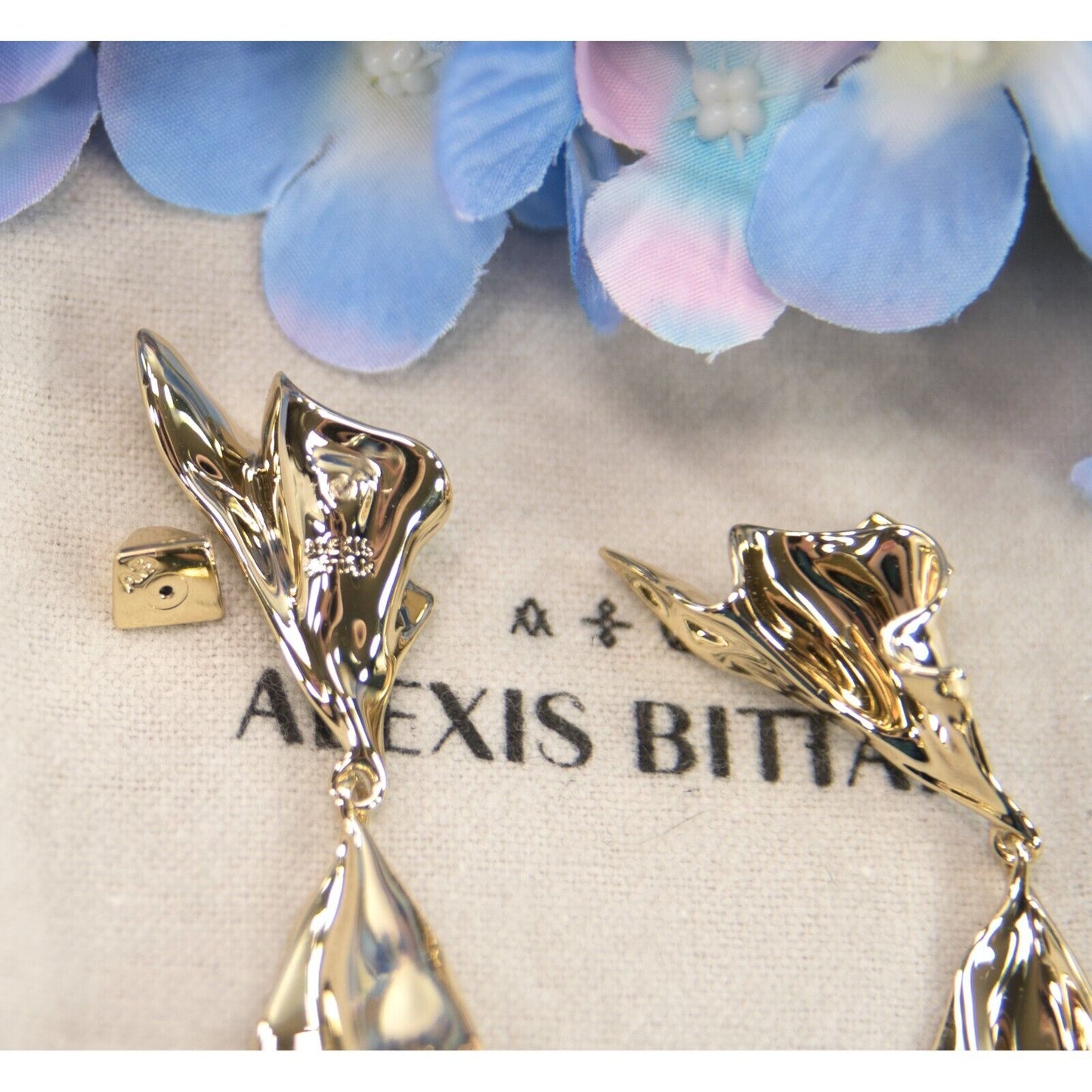 Alexis Bittar Gold Plated Crumpled Metal LARGE Drop Earrings NWT