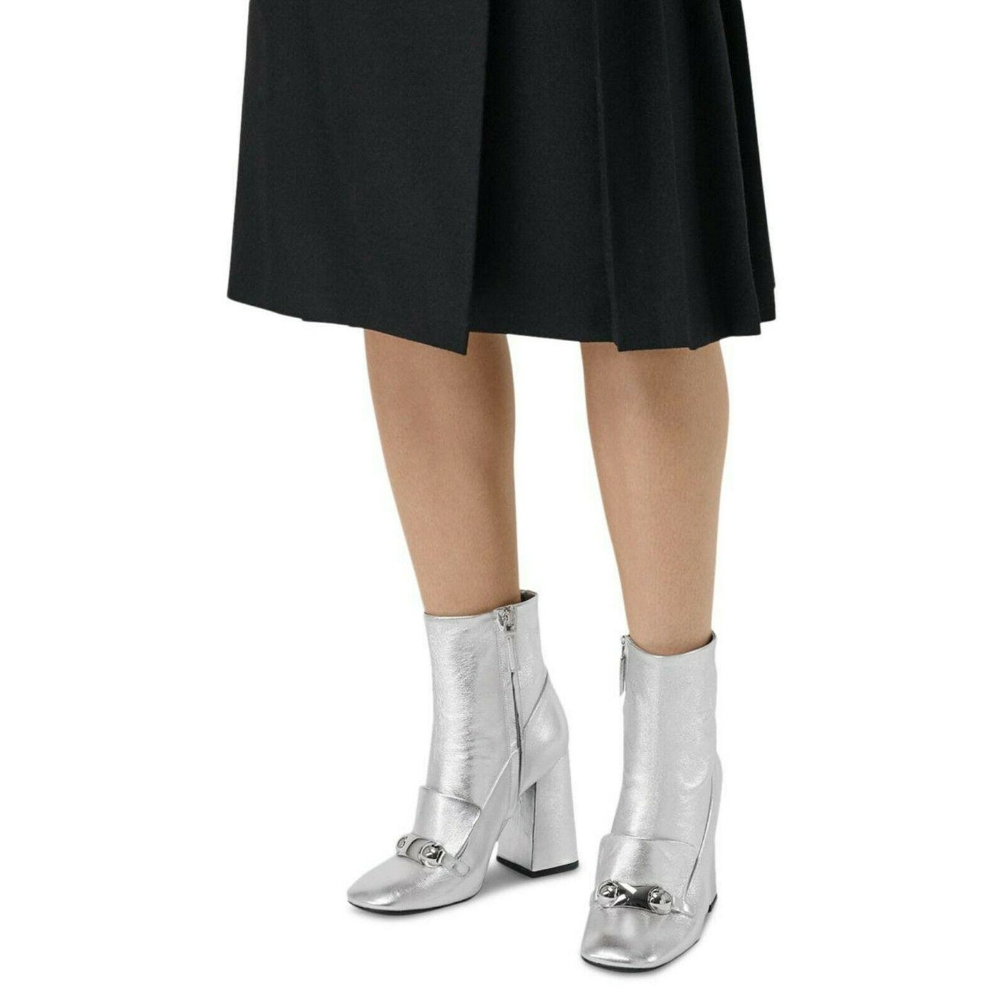 Burberry Metallic Silver Leather Brabant Zip Ankle Booties Boots Size 39.5