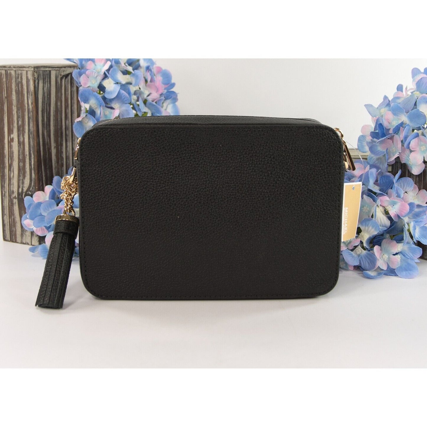 Michael Kors Black Leather Rainbow Star Cut Out Ginny Camera Crossbody NWT