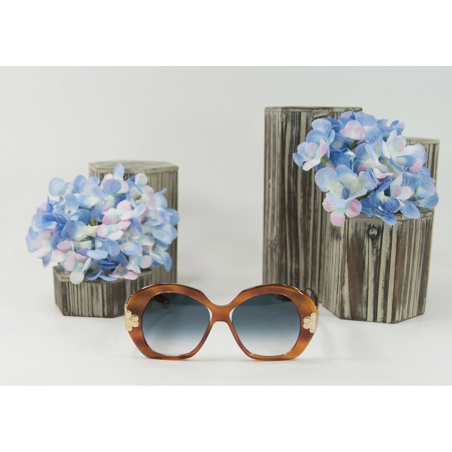 Chloe CE7435 Brown Gold Oversized Butterfly Logo Acrylic Sunglasses NWT Case