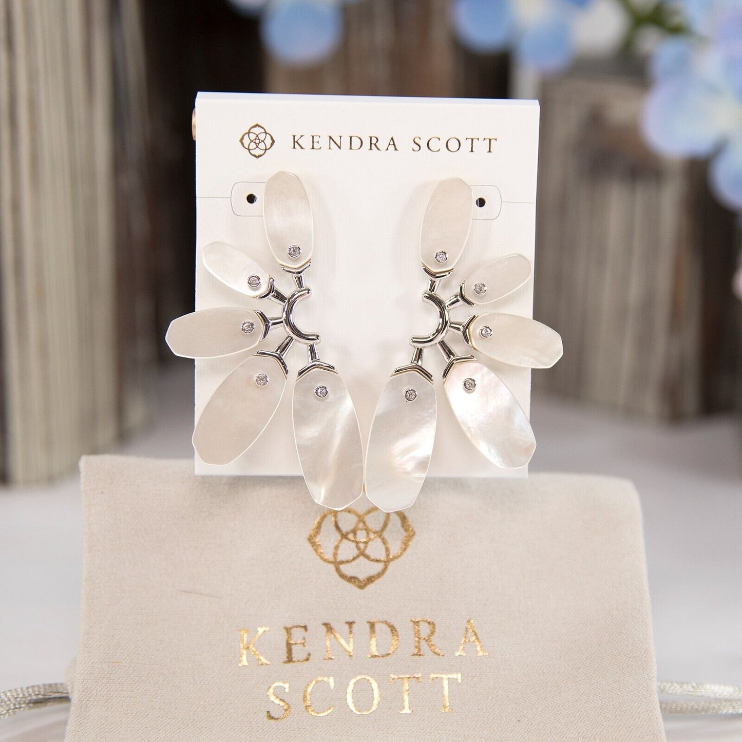 Kendra Scott Ashlyn Ivory Mother of Pearl Rhodium Large Statement Earrings NWT