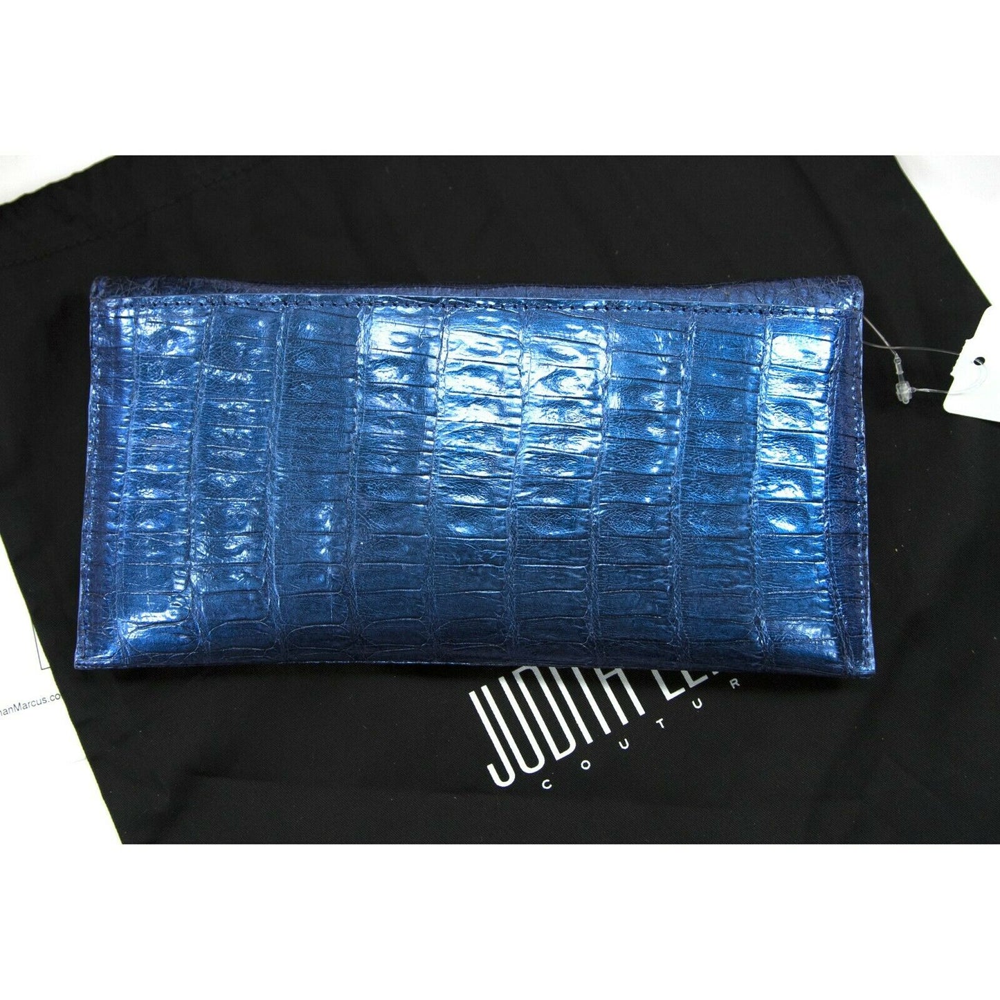 Judith Leiber Cobalt Blue Caiman Crocodile Envelope Clutch Evening Bag NWT