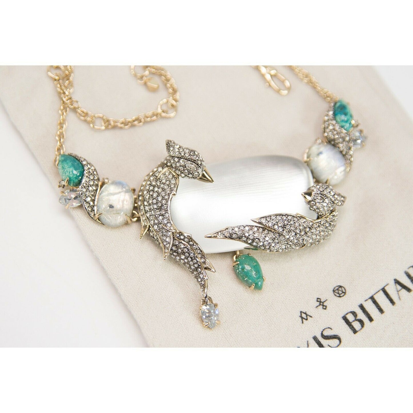 Alexis Bittar Love Birds Crystal Lucite Station Statement Necklace NWT