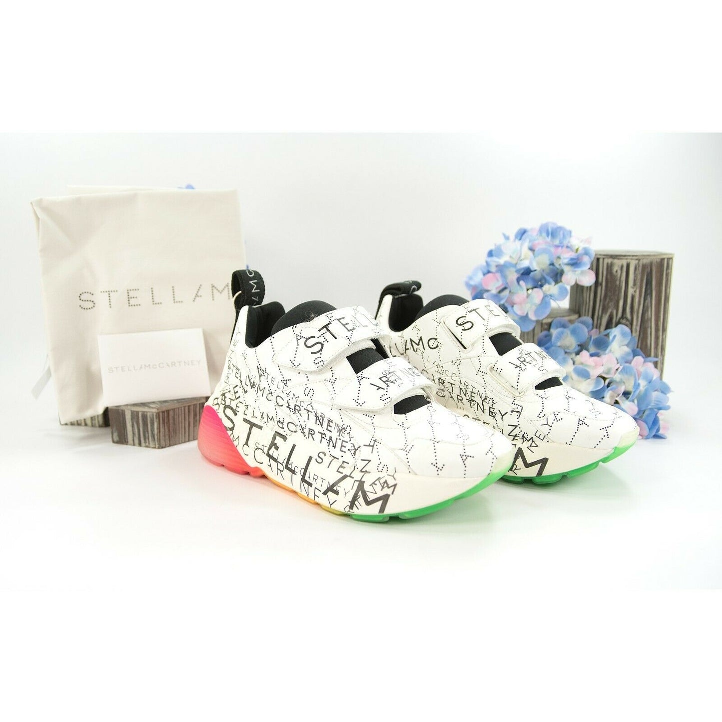 Stella McCarney Graffiti Rainbow Oversize Vegan Leather Sneakers 37 NIB