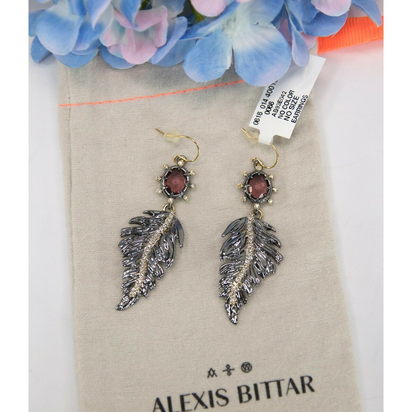 Alexis Bittar Gold Gunmetal Crystal Modern Georgian Feather Drop Earrings NWT