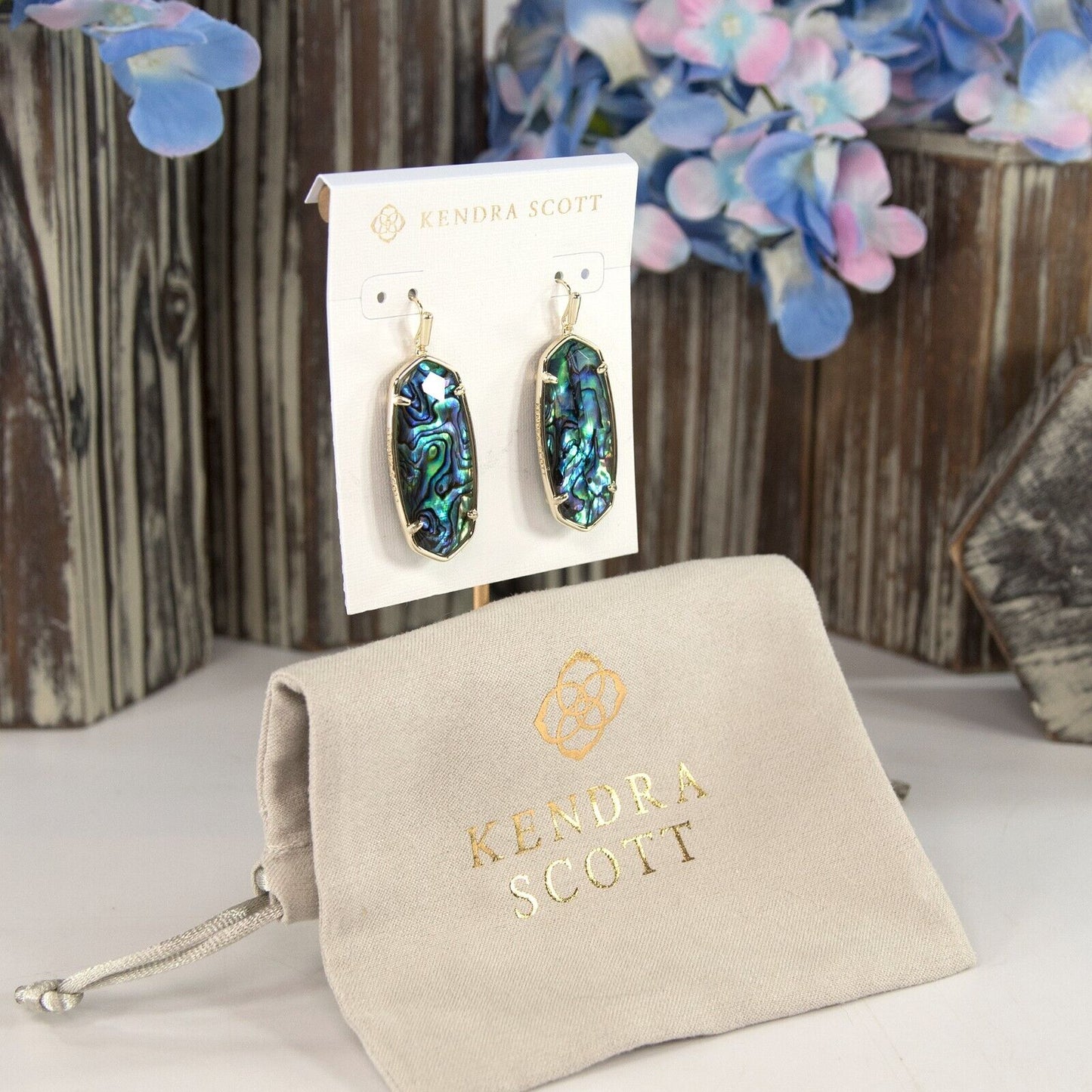 Kendra Scott Elle Faceted Blue Abalone Statement Earrings NWT