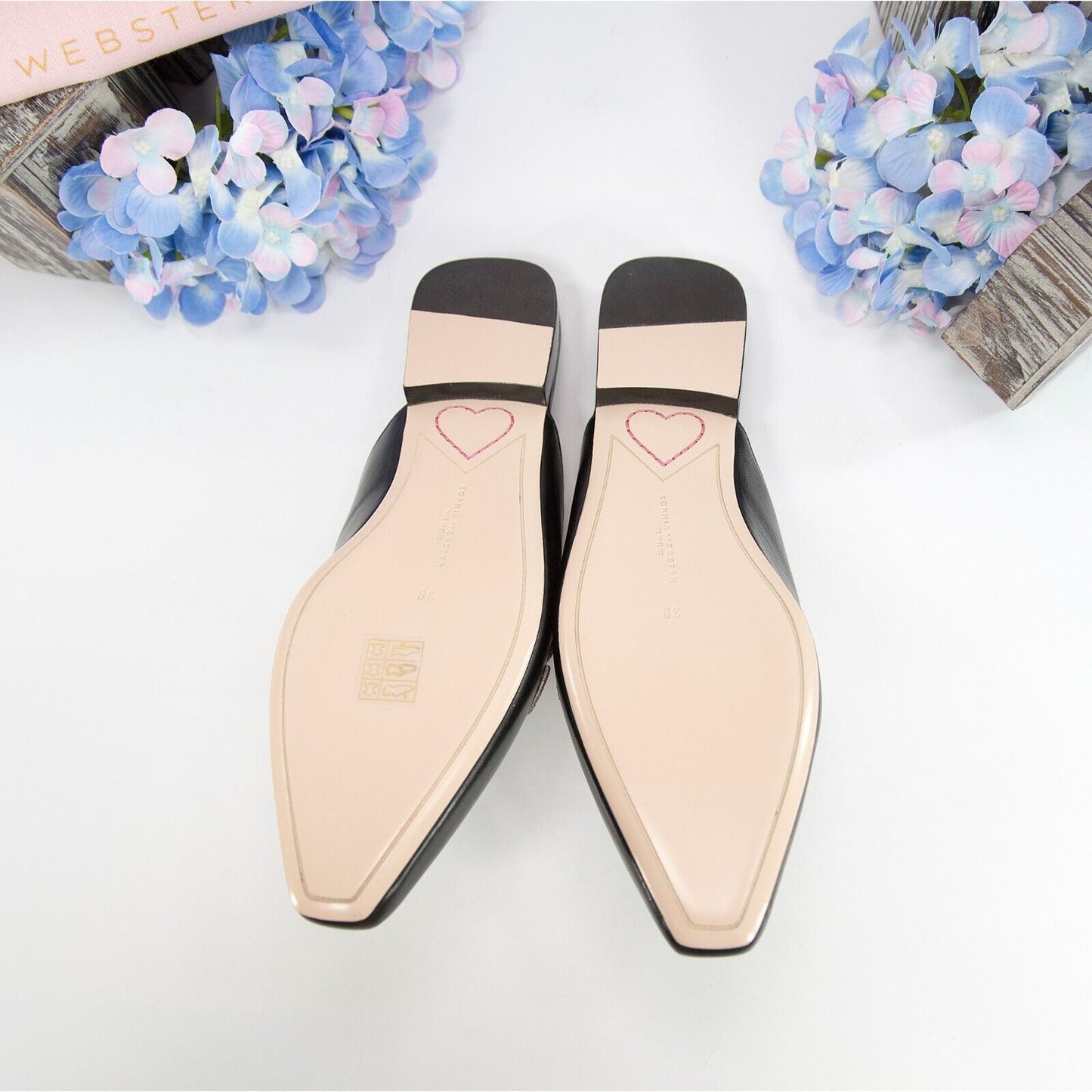 Sophia Webster Black Leather Butterfly Loafer Mule Flats Size 38 NIB