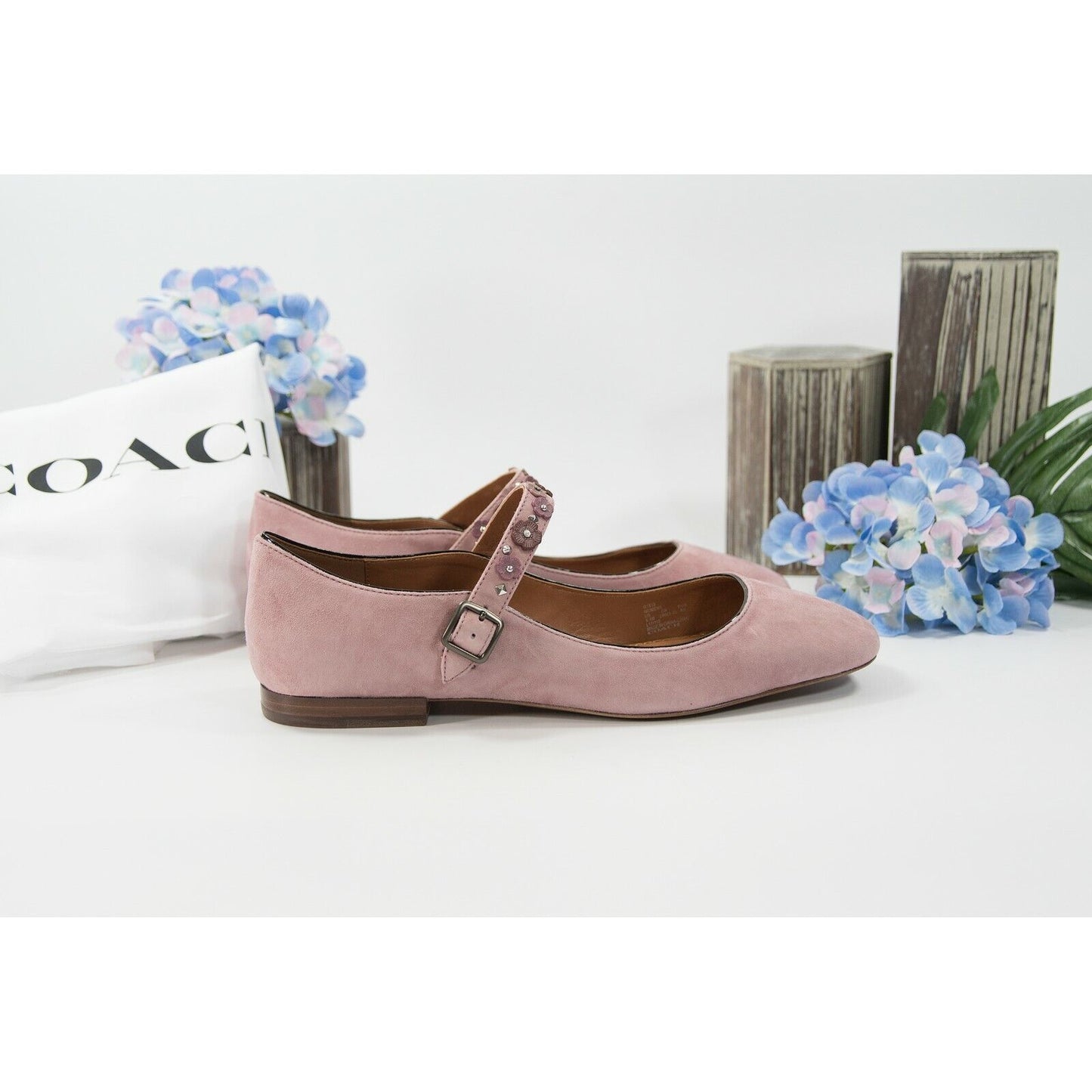 Coach Dusty Rose Flower Stud Suede Leather Mary Jane Flat Size 9.5 NIB