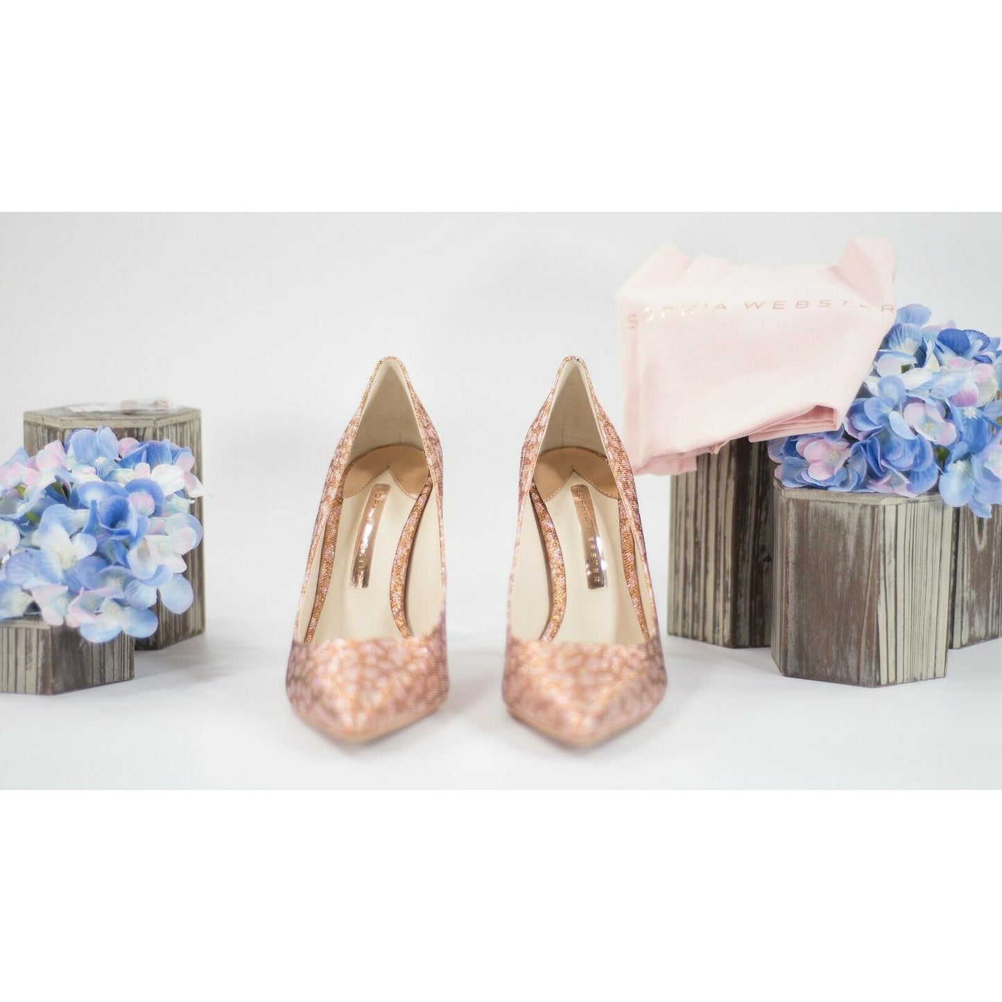 Sophia Webster Rio 100mm Rose Gold Pink Leopard Stilleto Heels Size 37 7 NIB