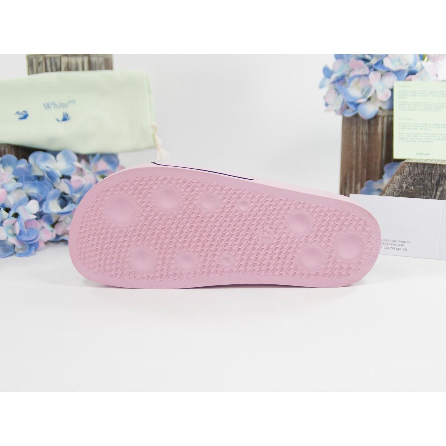 Off-White HF Lilac Purple Logo Rubber Pool Slides 37 NIB