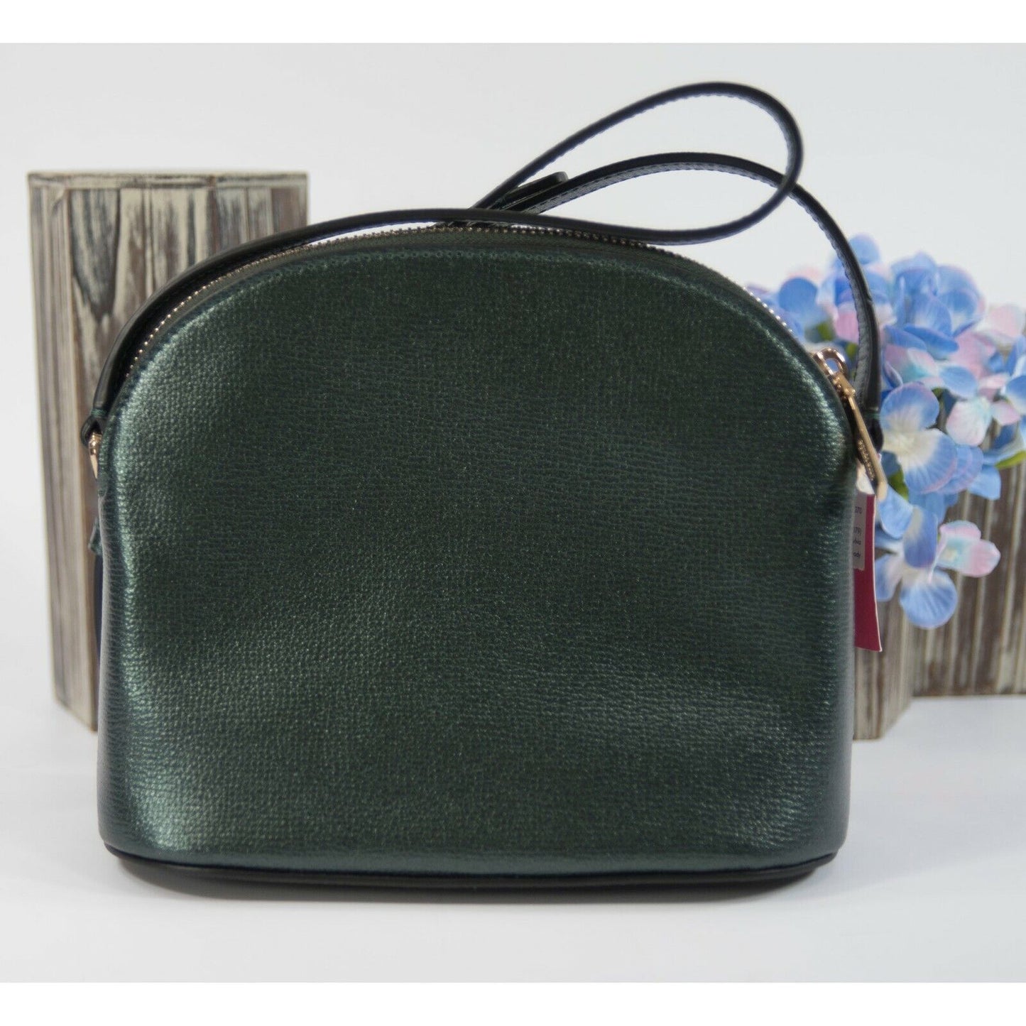 Kate Spade Sylvia Deep Evergreen Metallic Leather Medium Dome Crossbody Bag NWT