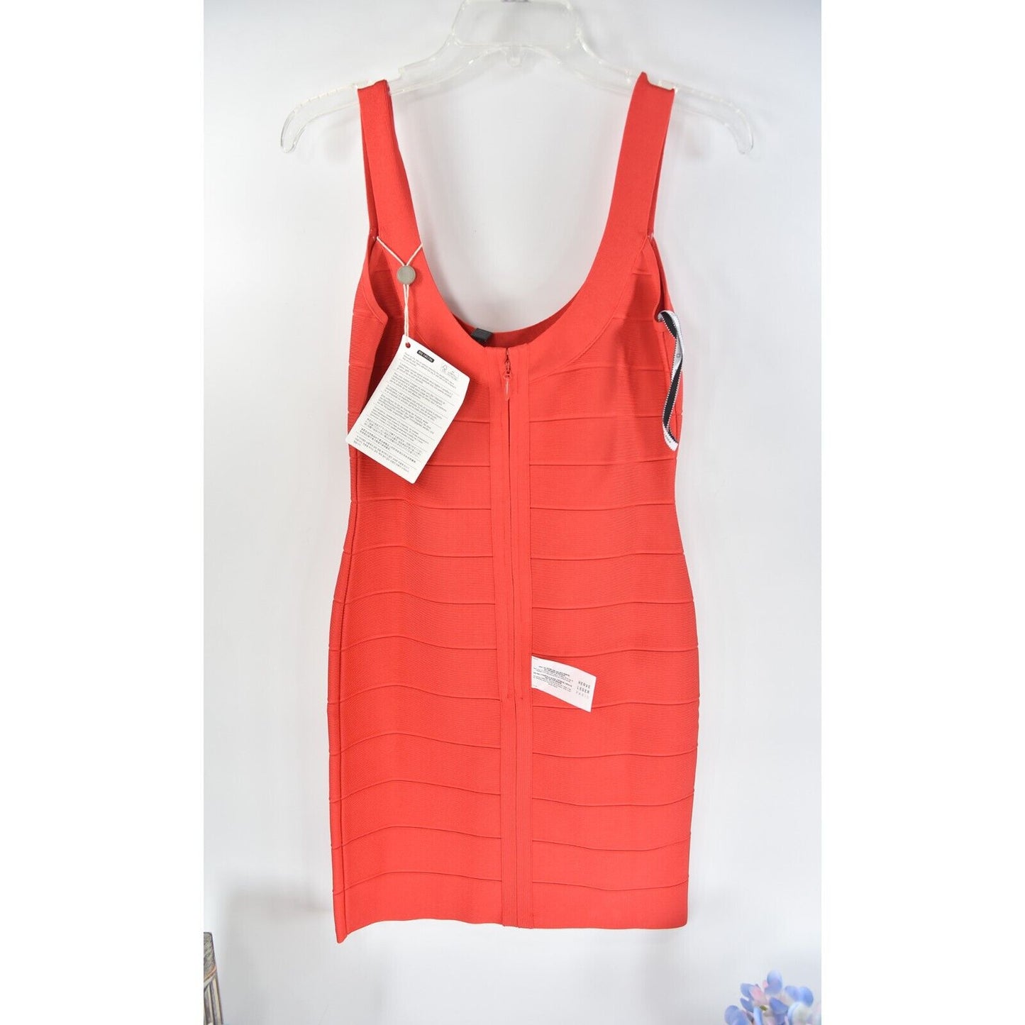 Herve Leger Scoop Neck Coral Poppy Mini Bandage Bodycon Dress Large NWT $790