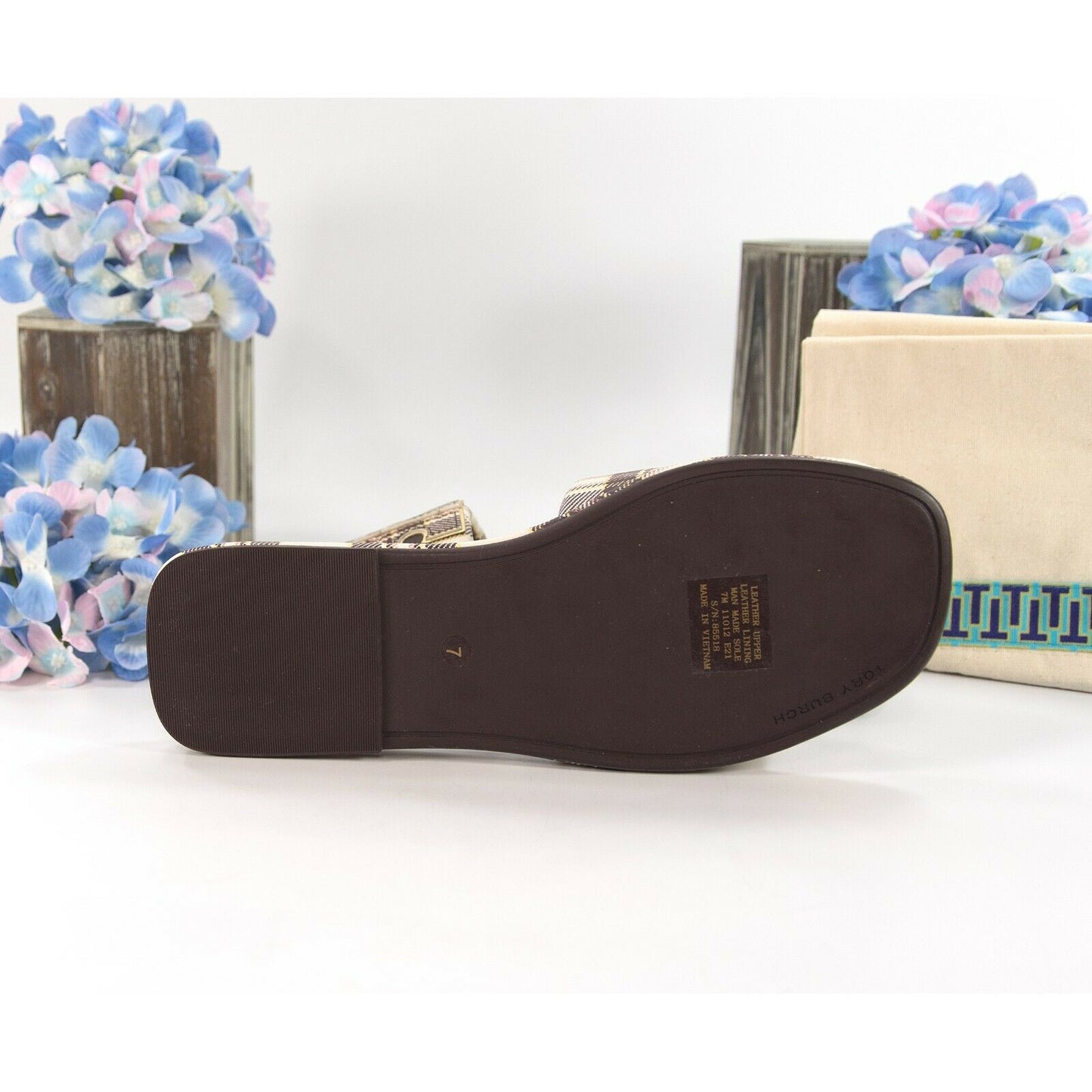 Tory Burch Cream Black Yellow Plaid Leather Double T Padded Sport Slide Sz 7 NIB