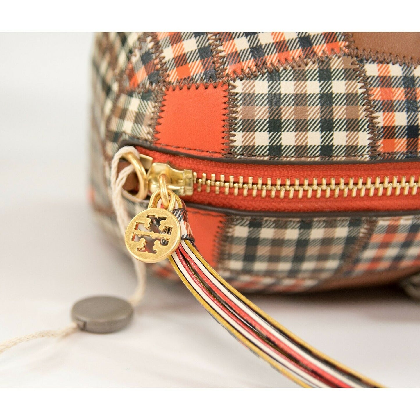 Tory Burch Navy Multi Plaid Patchwork Peggy The Pig Mini Bag NWT
