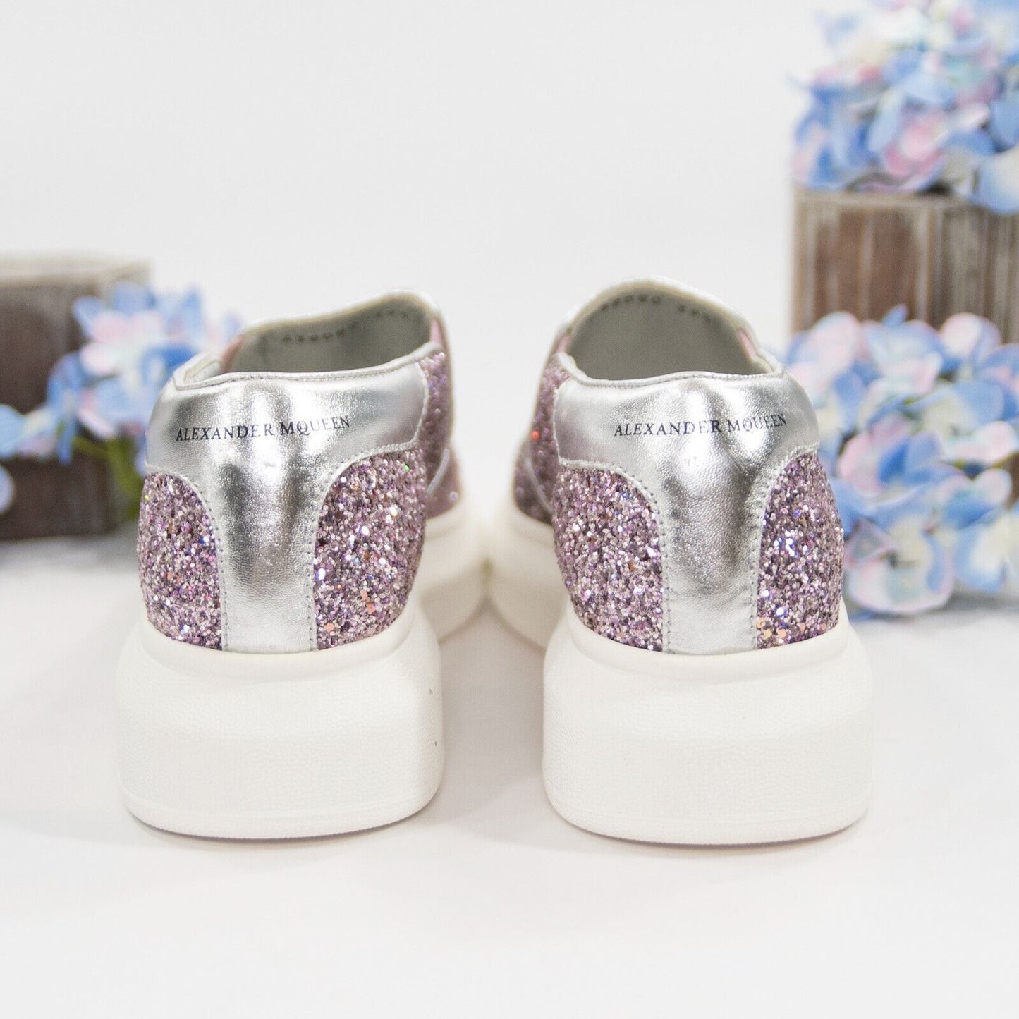 Alexander McQueen Multi Glitter Leather Slip On Oversize Sneakers 39.5 NWOB