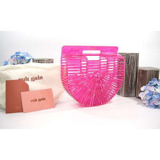 Cult Gaia Qajar Rose Pink Marble Acrylic Mini Ark Top Handle Bag NWT