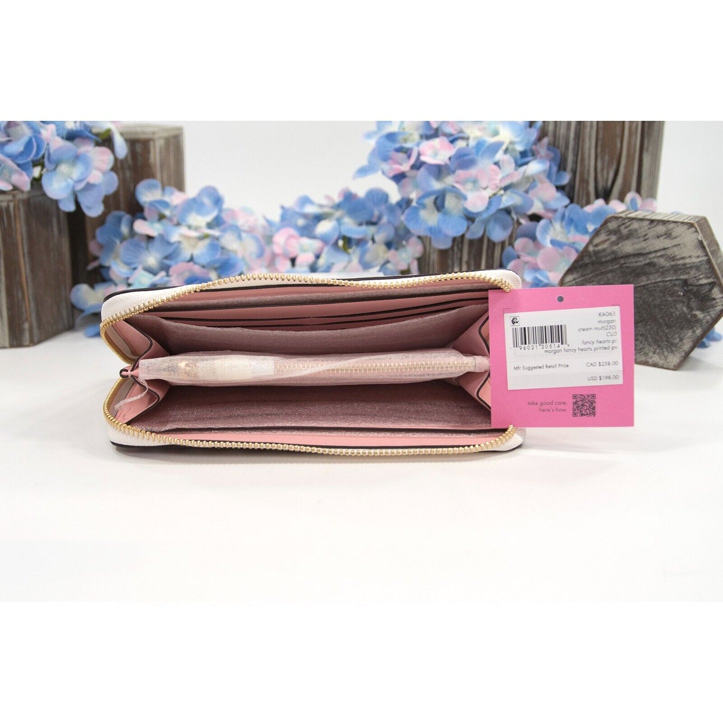 Kate Spade Morgan Fancy Hearts Faux Leather Spencer Zip Around Lacey Wallet NWT
