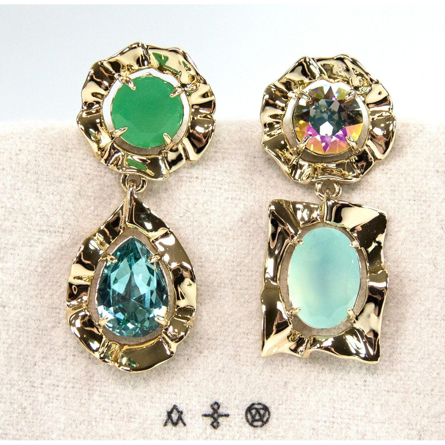 Alexis Bittar Crystal Ancient Coin Large Mismatched Drop Earrings NWT