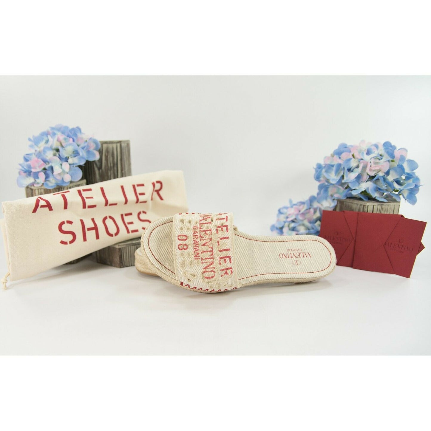 Valentino Atelier Eyelet Logo Espadrille Flatform Sandal 39.5 NIB