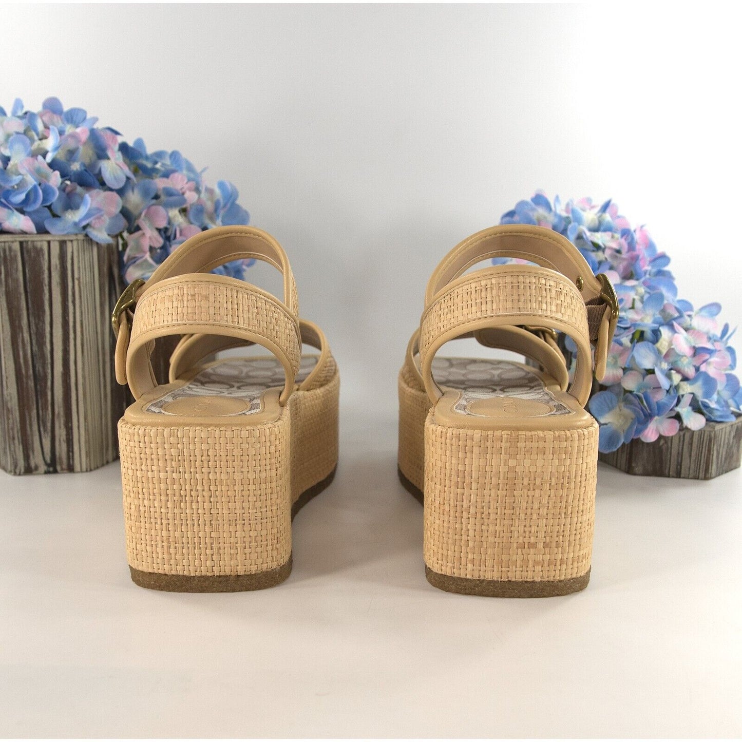 Coach Naomi Raffia Flatform Platform Sandal Heels Sz 9.5 NWOB C8903