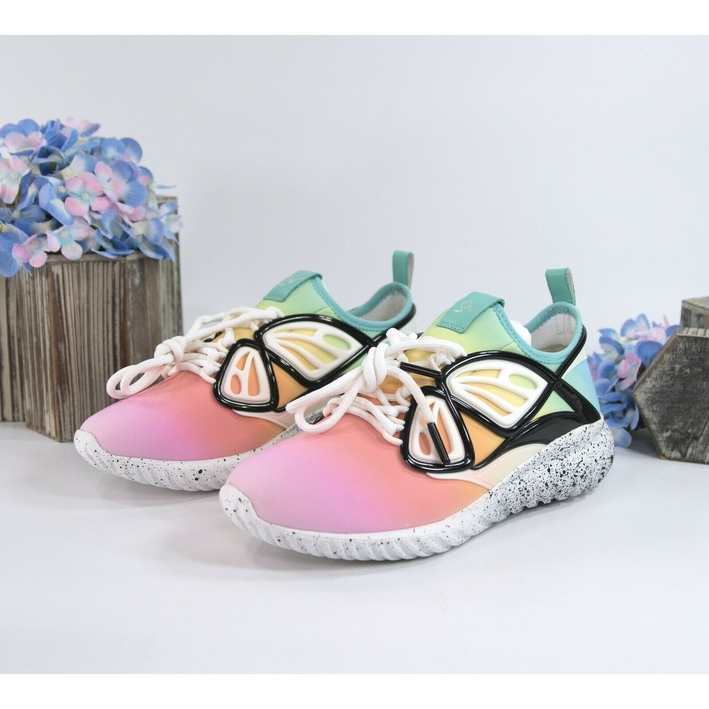 Sophia Webster Fly By Rainbow Ombre Neoprene Leather Sneakers Size 38 NIB
