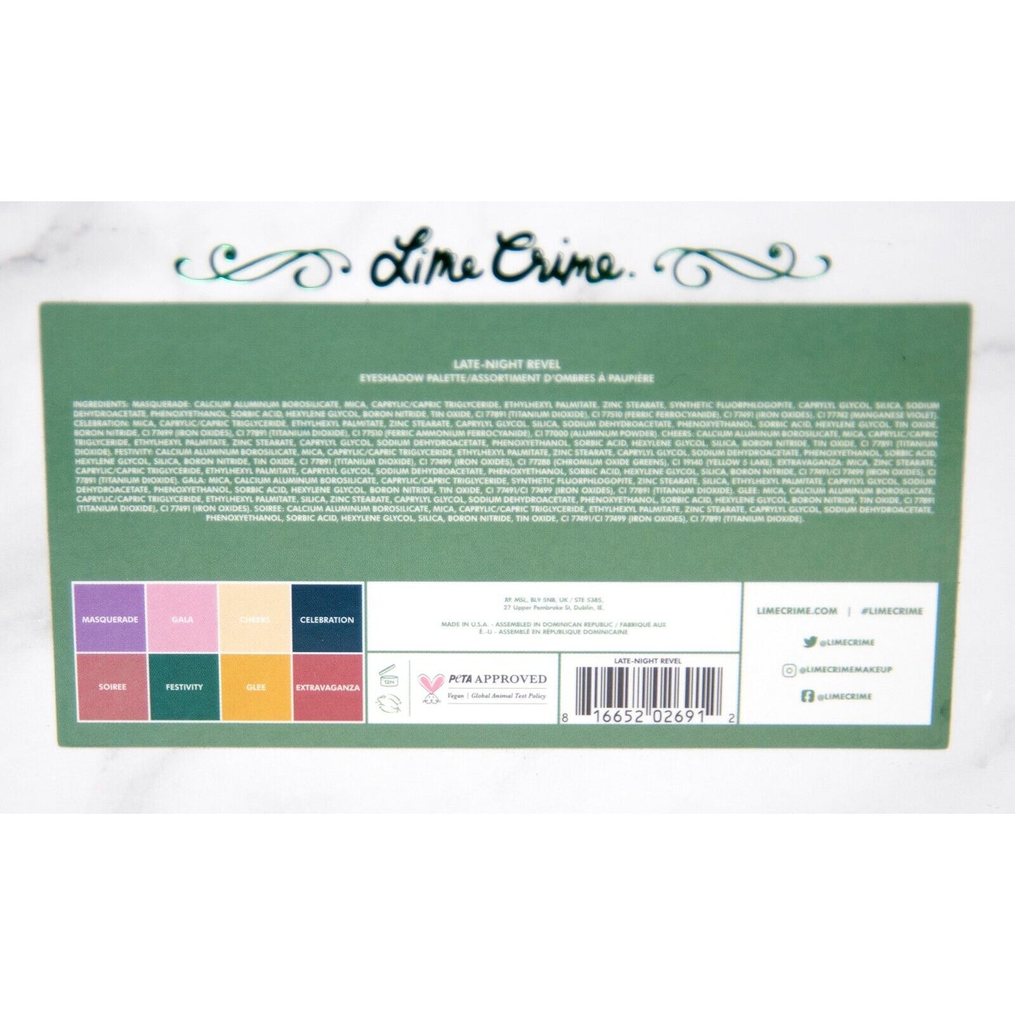 Lime Crime Late Night Revel Metallic Glitter Pigment Eyeshadow Palette NWT