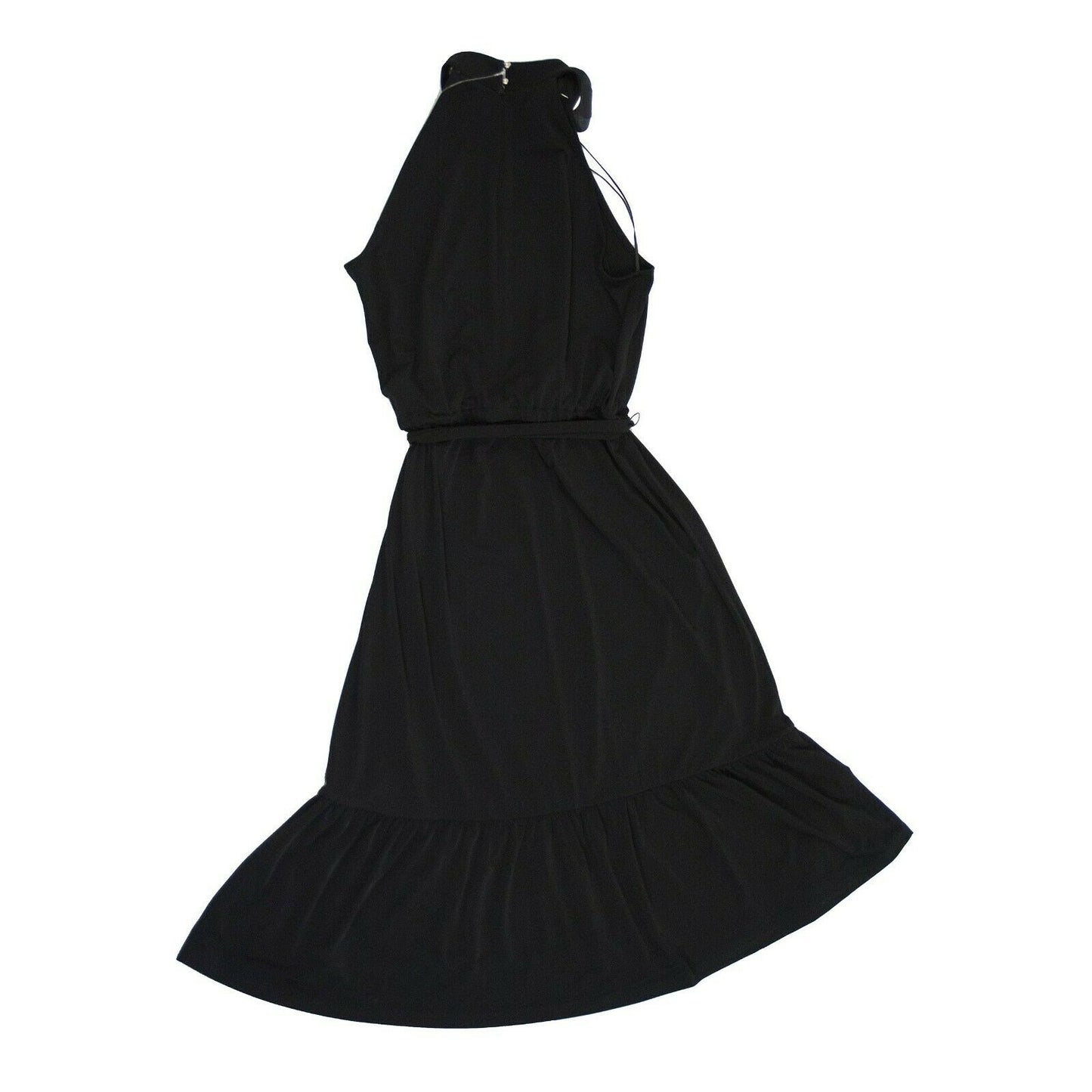 Michael Kors Black Halter Flounce Ruffle Camellia Midi Fit Flare Dress XS NWT
